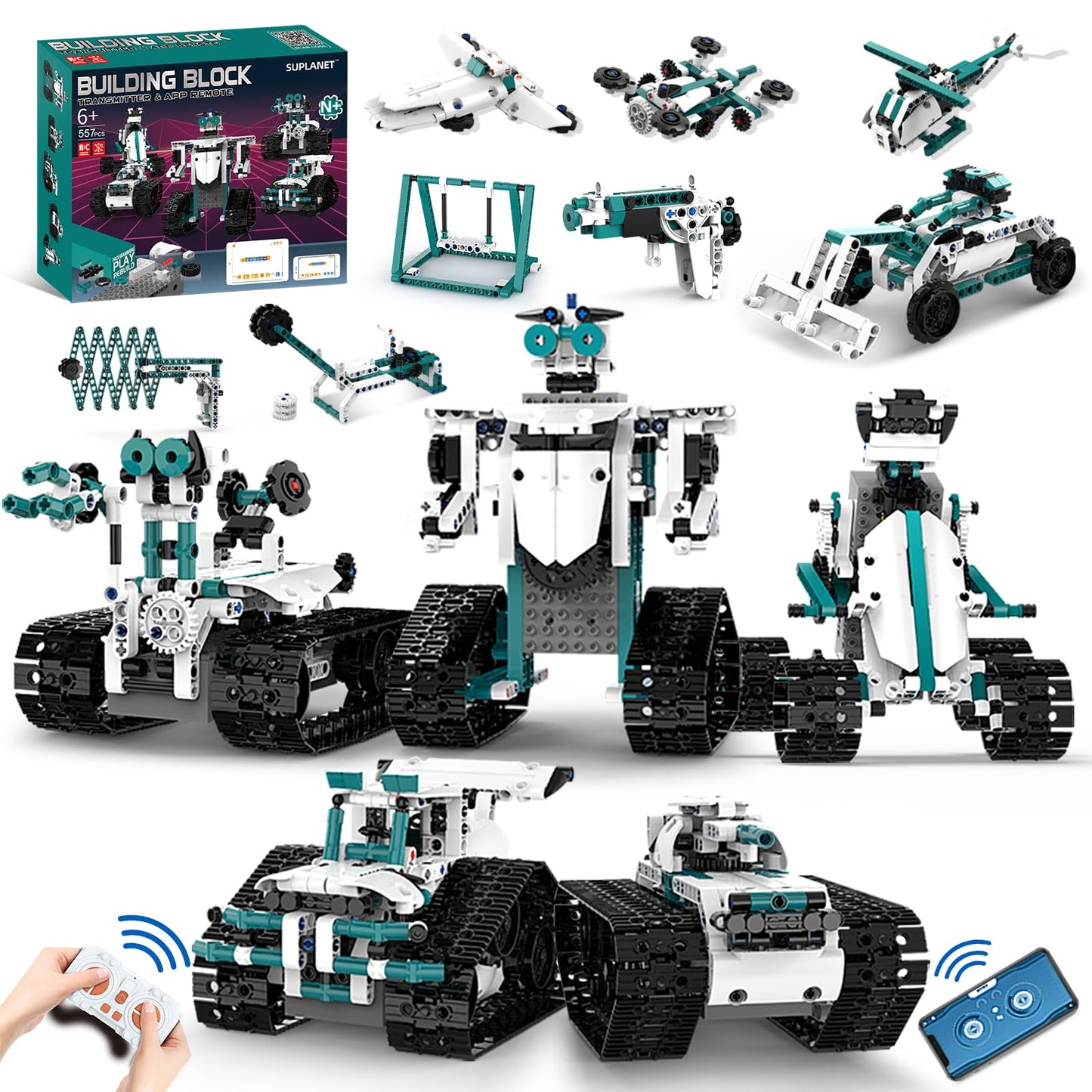 Suplanet STEM Robot Toys – 12-in-1 Remote & App-Controlled Kit for Kids 8-14 (469 Pcs)