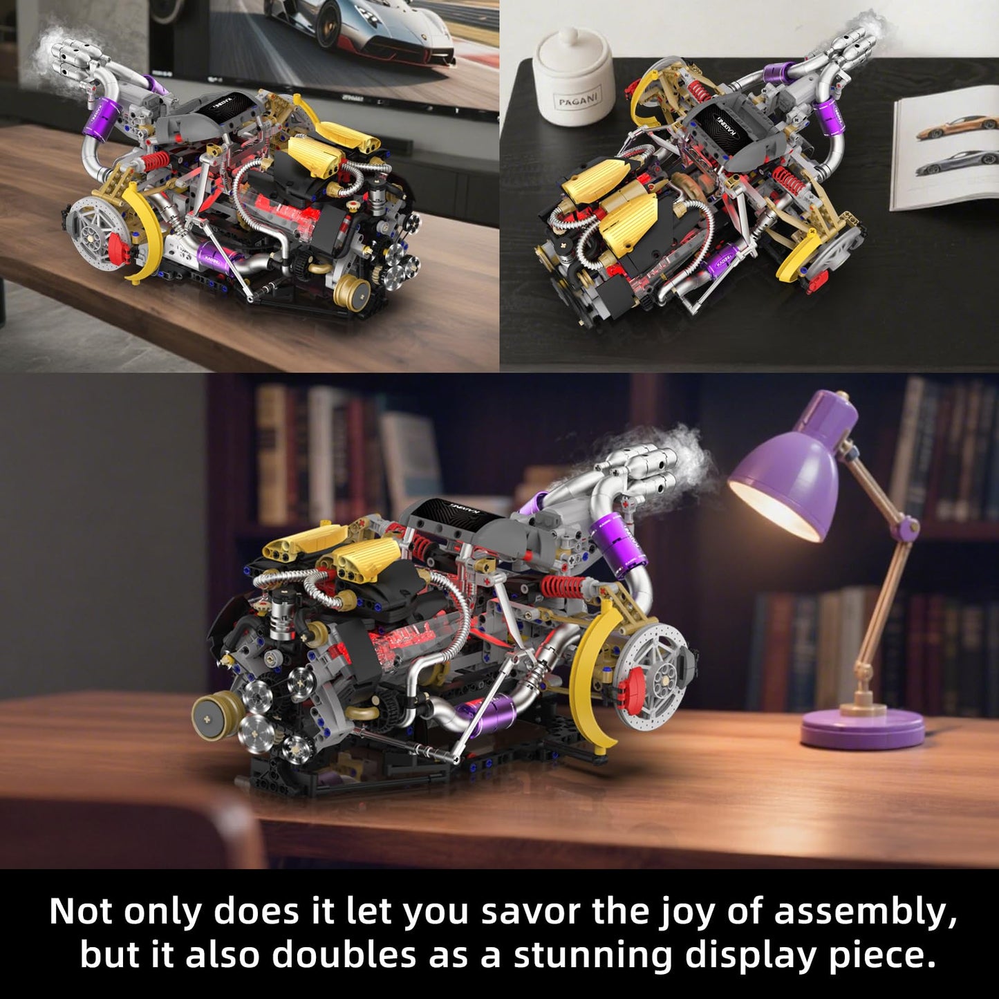 Suplanet V8 Engine Building Block Sets – Realistic Lighted Engine Model Kit (1394 PCS)