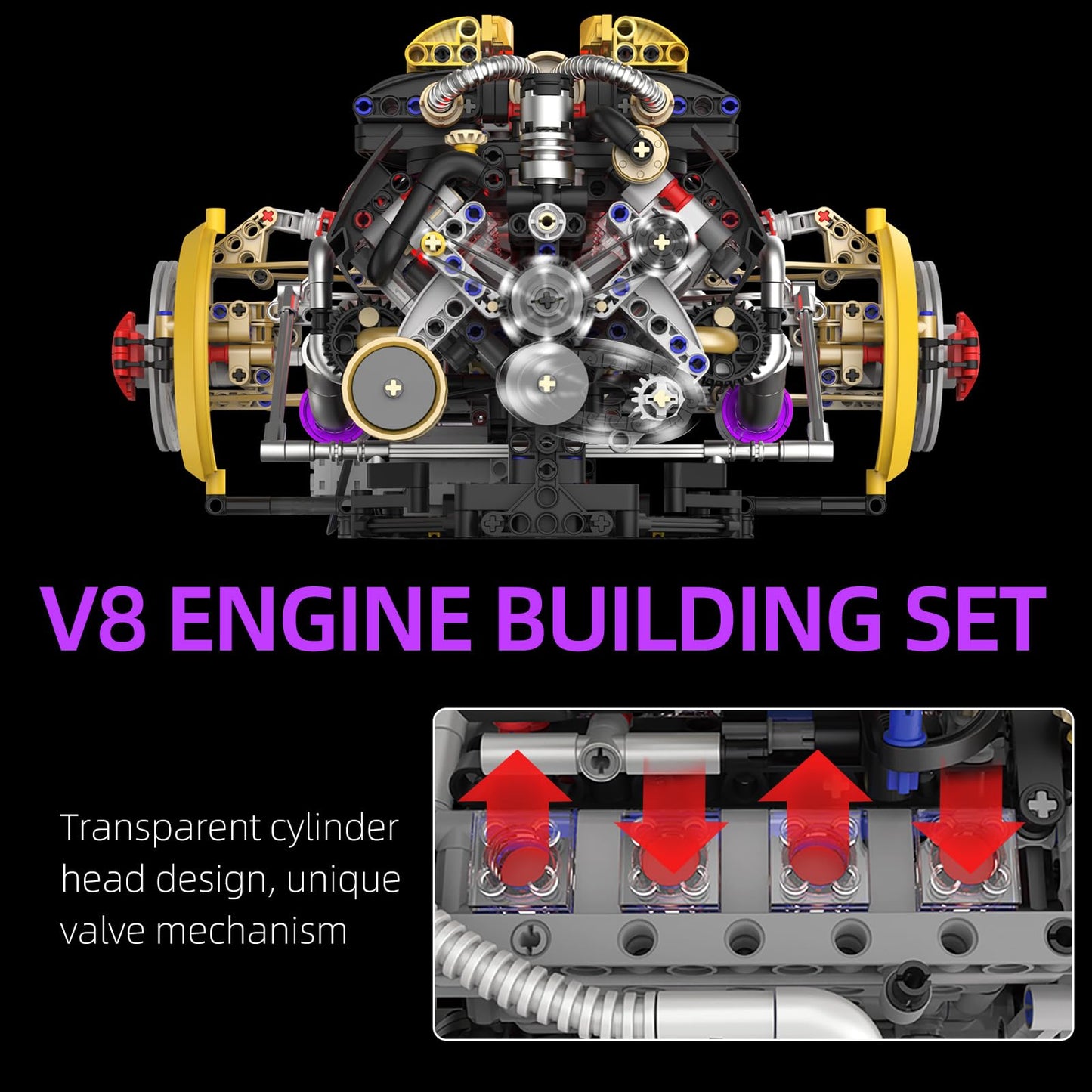 Suplanet V8 Engine Building Block Sets – Realistic Lighted Engine Model Kit (1394 PCS)