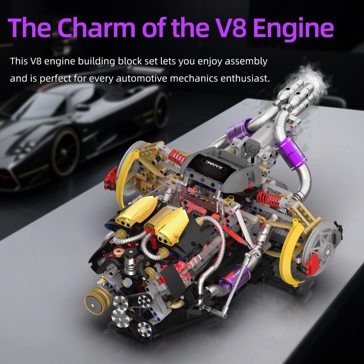 Suplanet V8 Engine Building Block Sets – Realistic Lighted Engine Model Kit (1394 PCS)