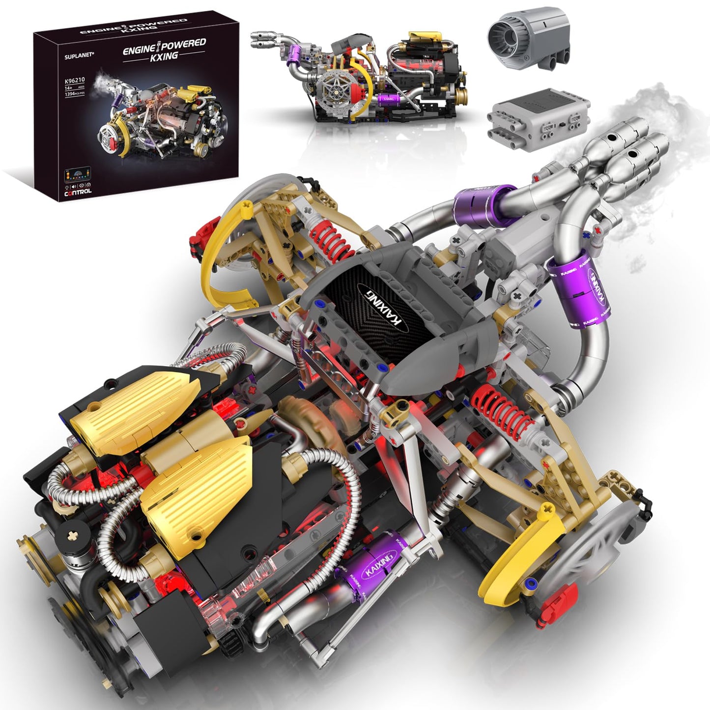 Suplanet V8 Engine Building Block Sets – Realistic Lighted Engine Model Kit (1394 PCS)