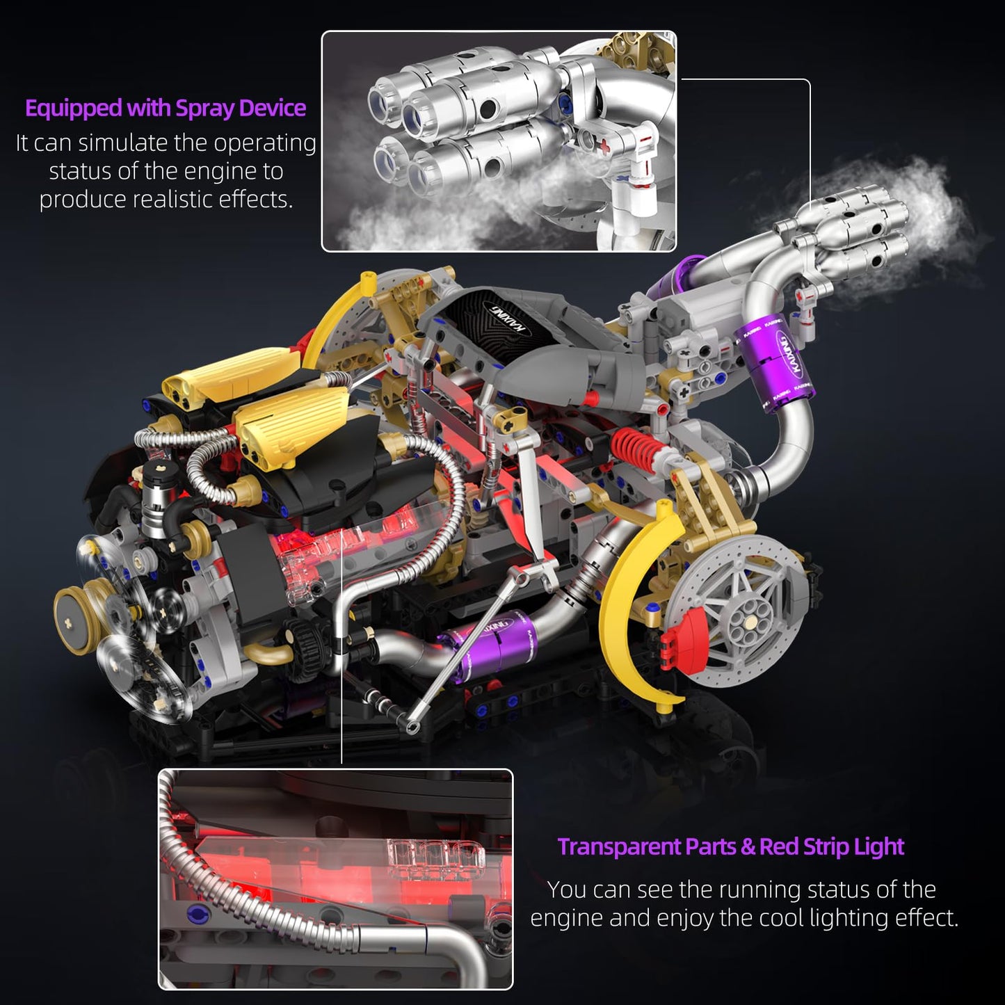 Suplanet V8 Engine Building Block Sets – Realistic Lighted Engine Model Kit (1394 PCS)