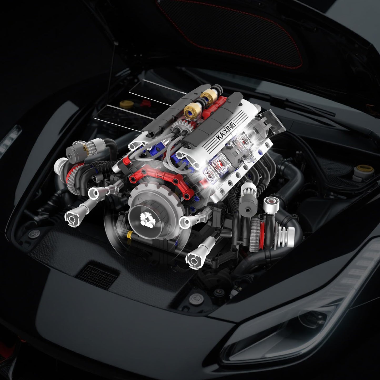 Suplanet V8 Engine Kit - Realistic Model with Lights, App Control, 664pcs