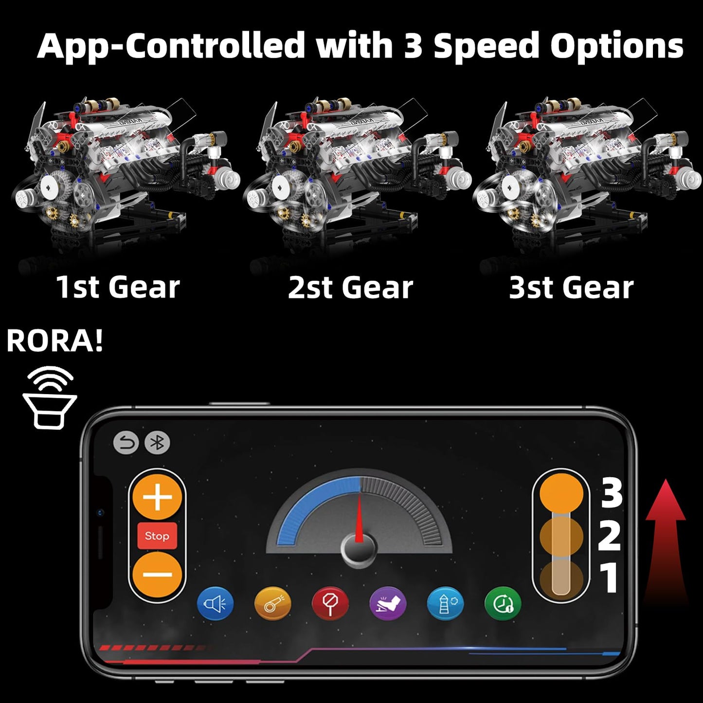 Suplanet V8 Engine Kit - Realistic Model with Lights, App Control, 664pcs