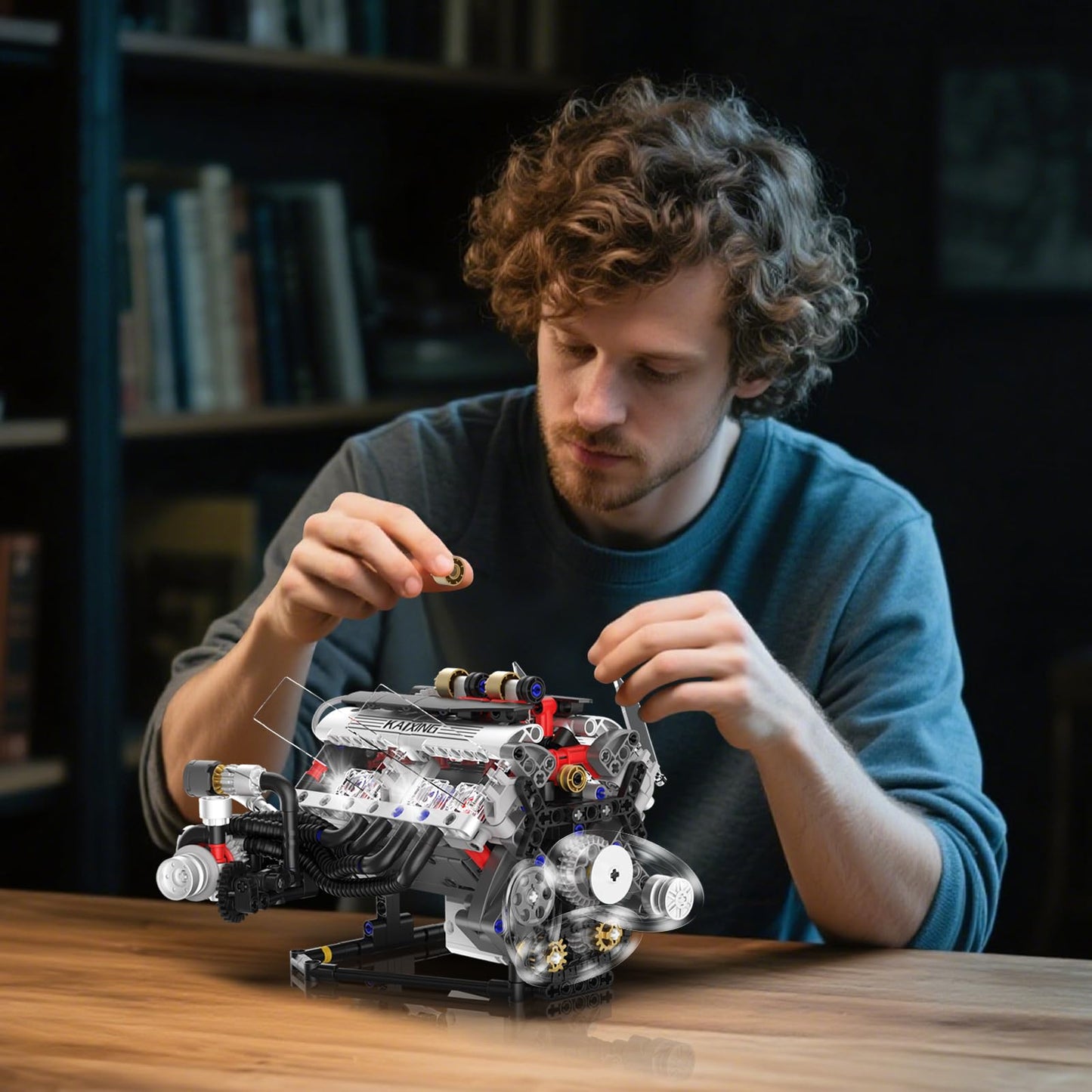 Suplanet V8 Engine Kit - Realistic Model with Lights, App Control, 664pcs