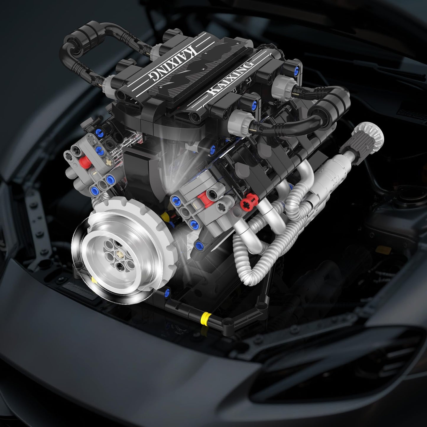 Suplanet V8 Engine Building Blocks Set – 715-Piece LED-Powered Engine Model Kit
