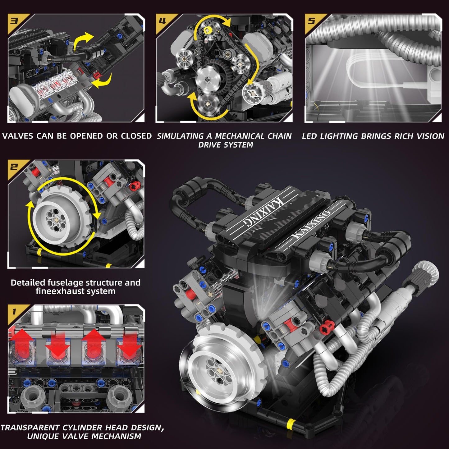 Suplanet V8 Engine Building Blocks Set – 715-Piece LED-Powered Engine Model Kit