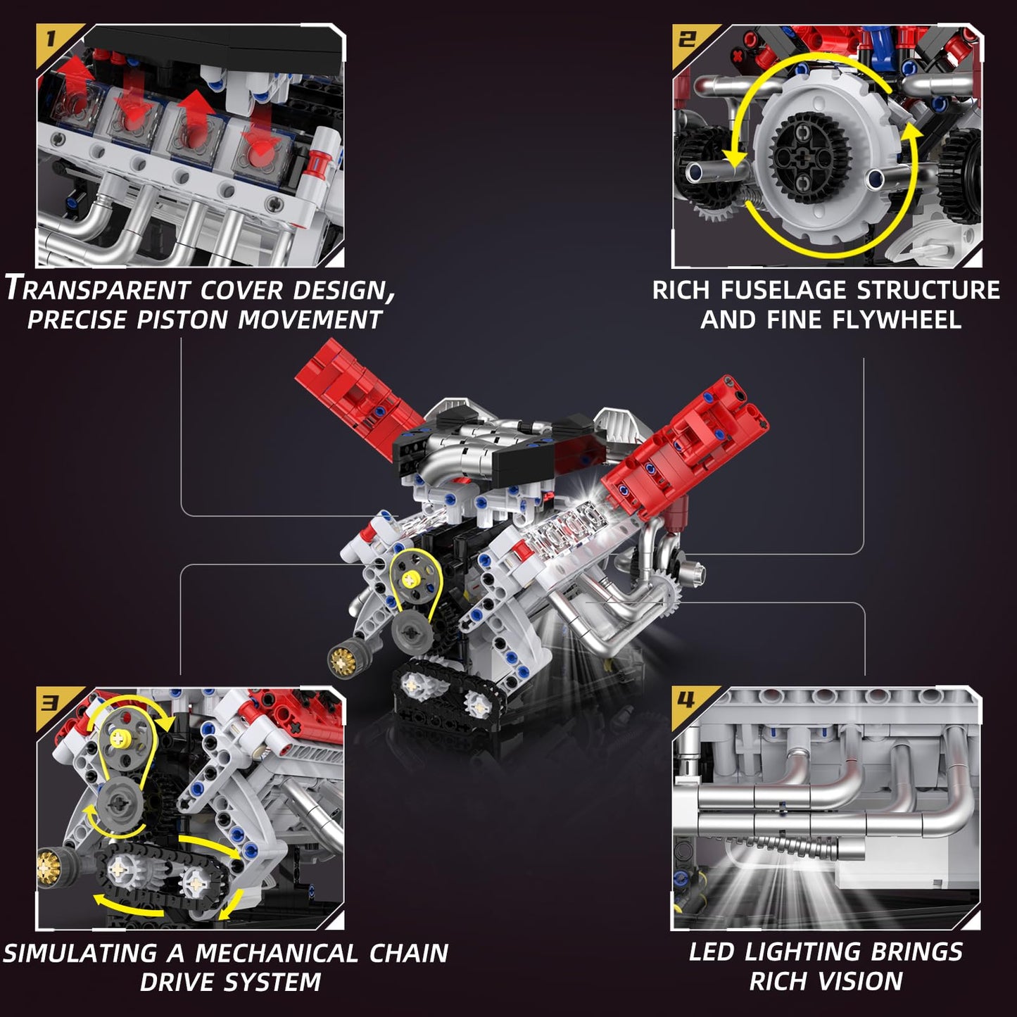 Supleplanet V8 Engine Model Kit – LED Light, App Control, 700 PCS