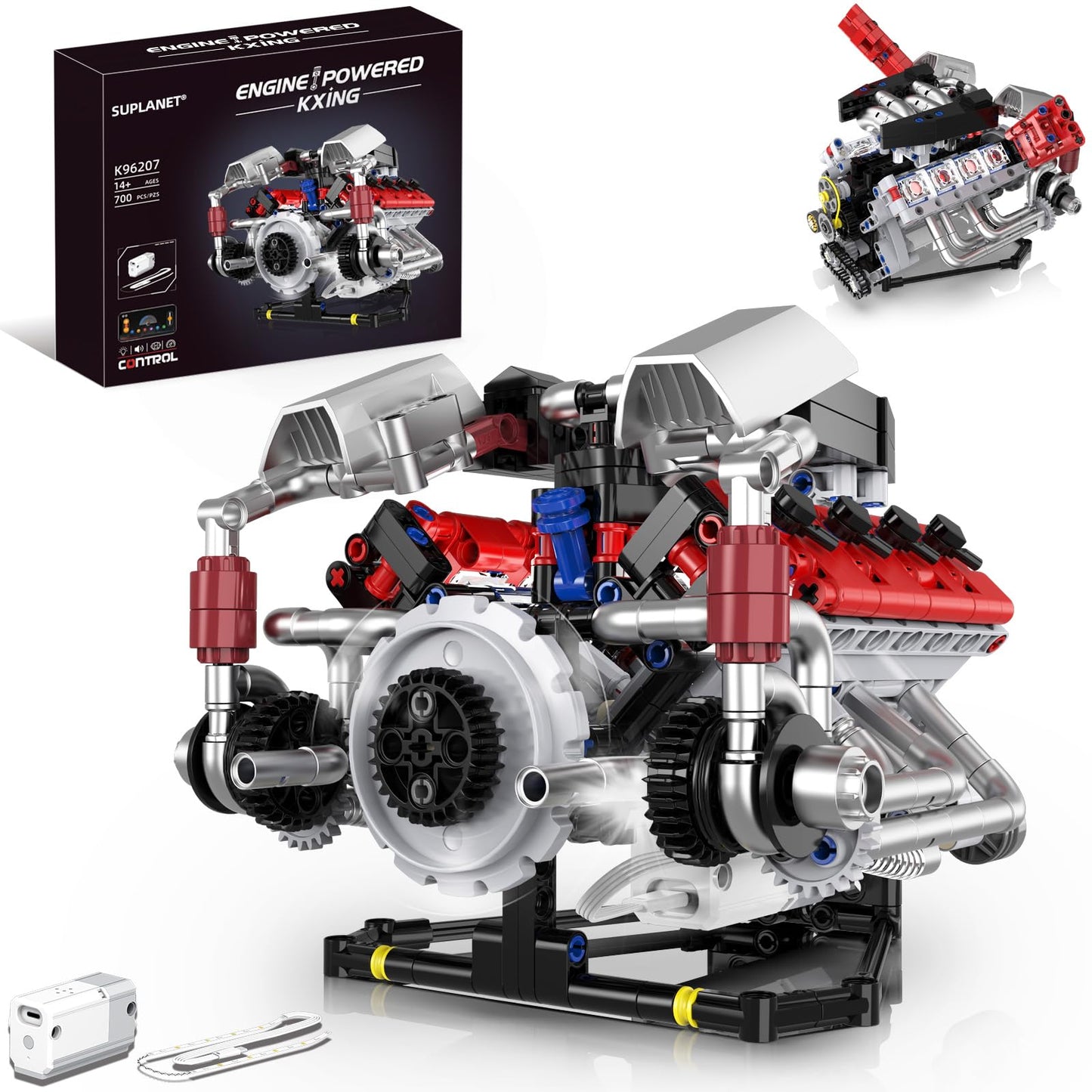 Supleplanet V8 Engine Model Kit – LED Light, App Control, 700 PCS
