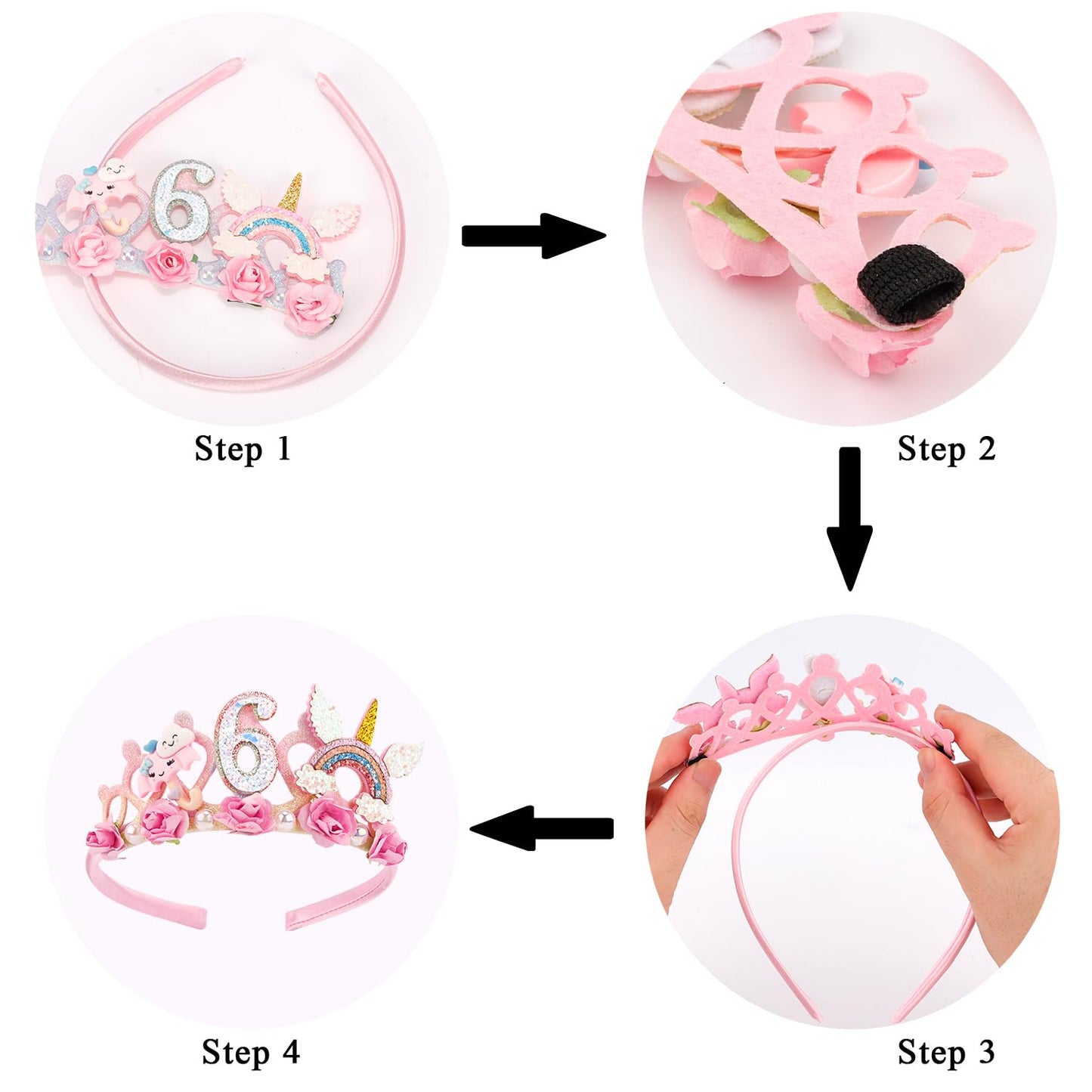 SuPoo 6th Birthday Headband – Flower Crown Princess Tiara for Girls