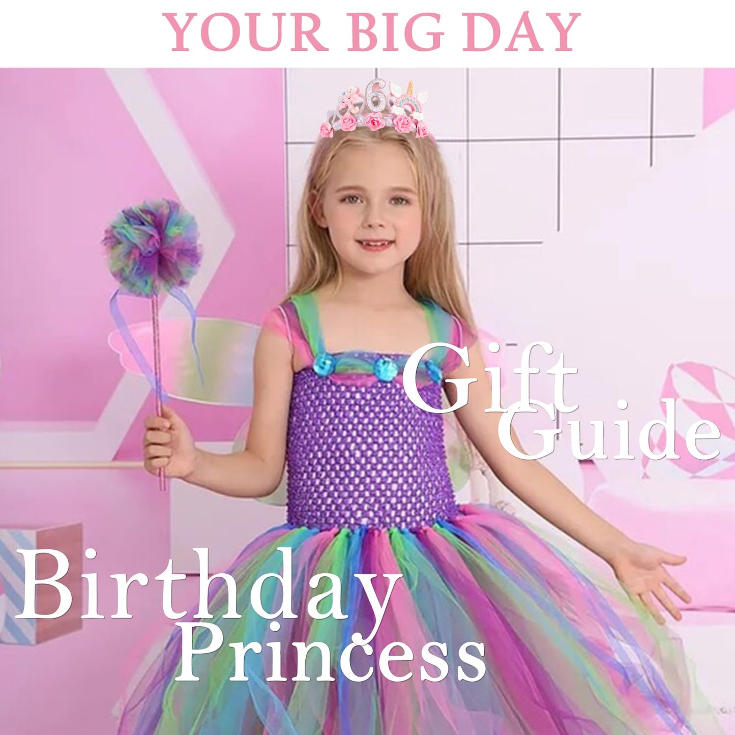 SuPoo 6th Birthday Headband – Flower Crown Princess Tiara for Girls