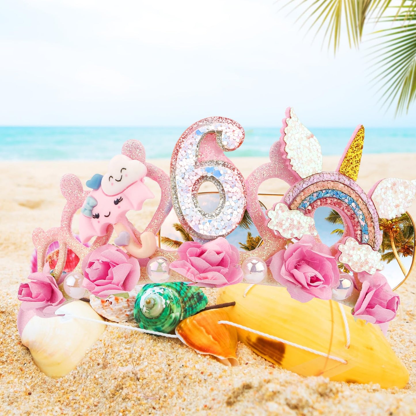 SuPoo 6th Birthday Headband – Flower Crown Princess Tiara for Girls
