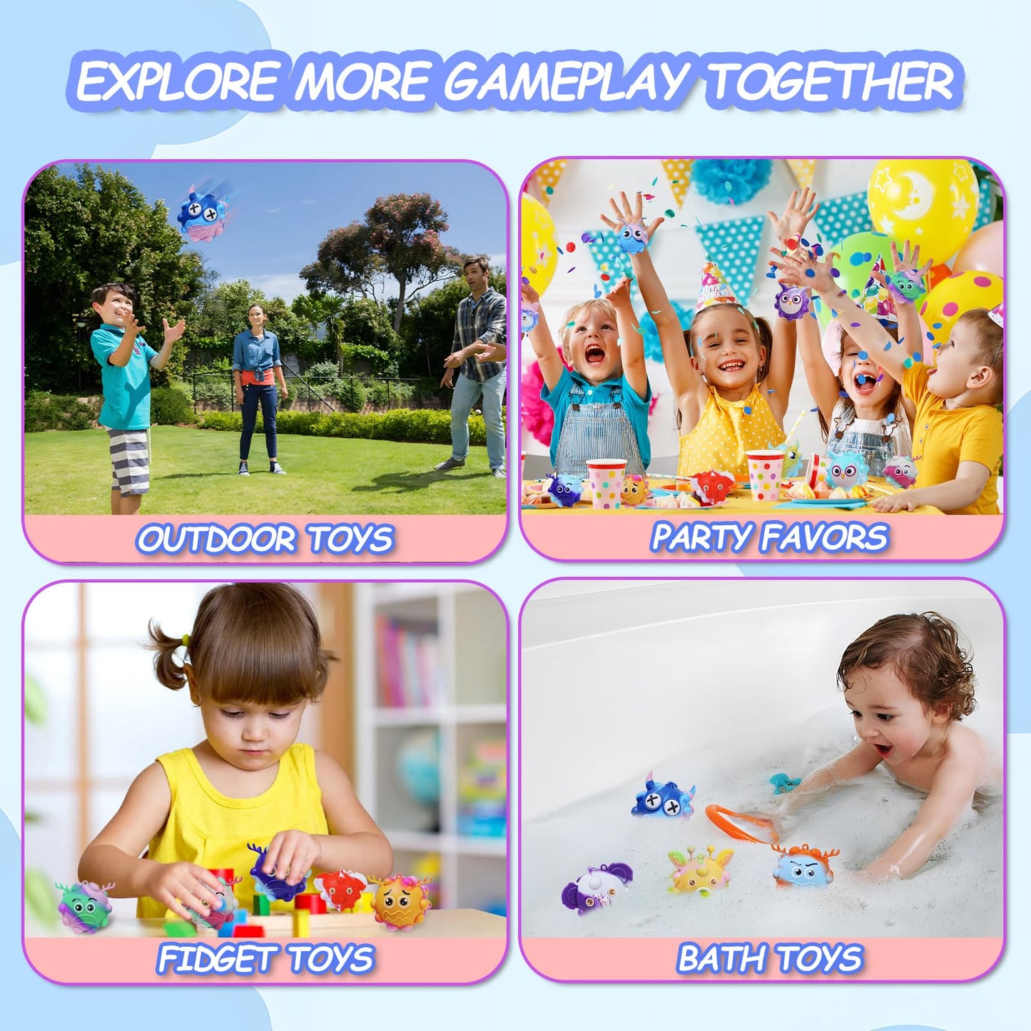 Supovil 48-Pack Valentine’s Day Kids Fidget Toys — Bulk Pop Balls, Cards, Classroom Favors