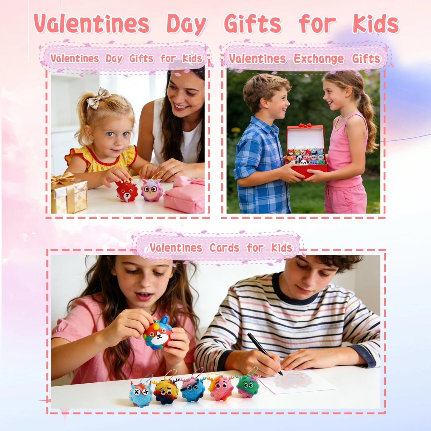 Supovil 48-Pack Valentine’s Day Kids Fidget Toys — Bulk Pop Balls, Cards, Classroom Favors