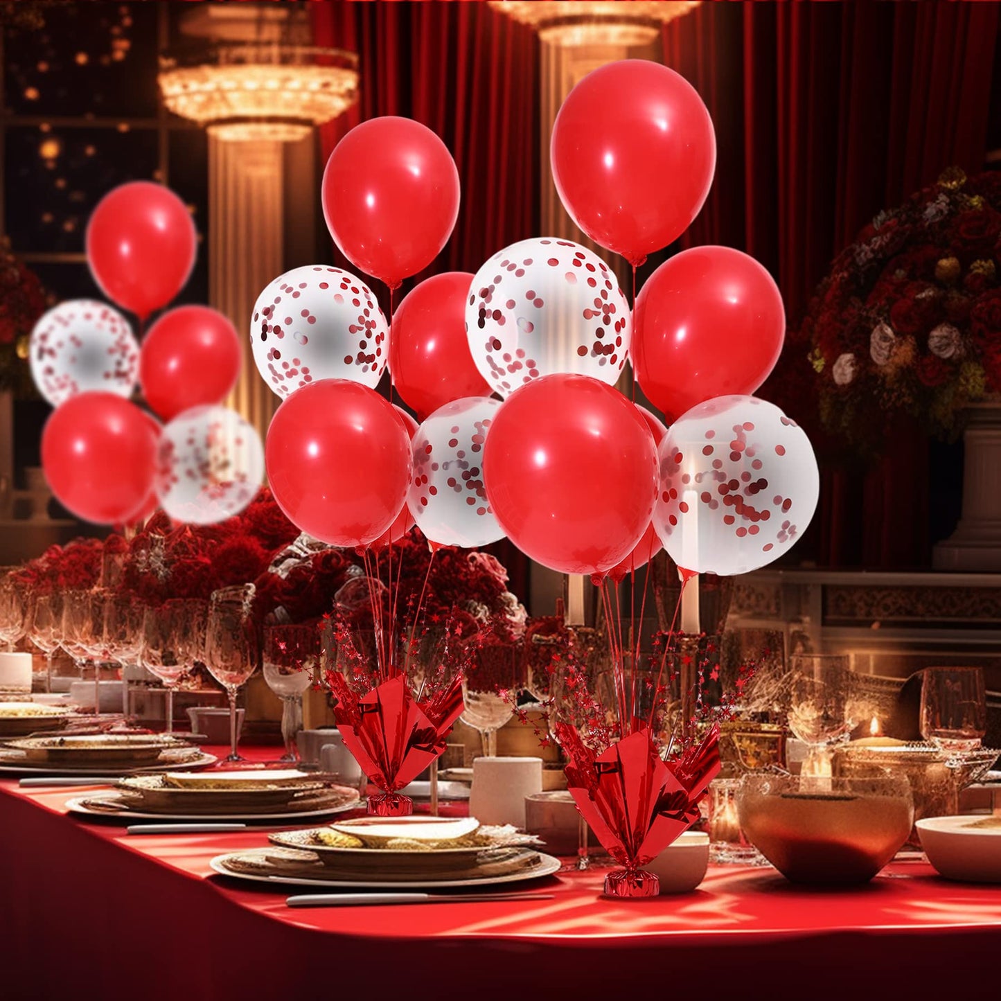 Suppromo 2-Set Red Balloon Centerpieces — Tabletop Balloon Stand Kit for Parties