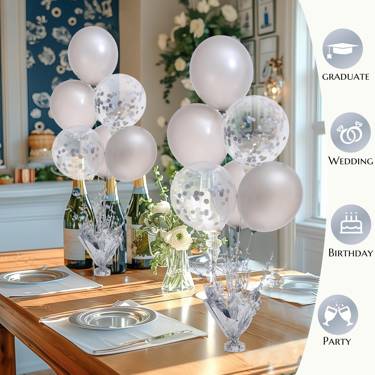 Suppromo 2 Set Silver Balloon Centerpieces – Table Balloon Stand Kit for Parties & Weddings