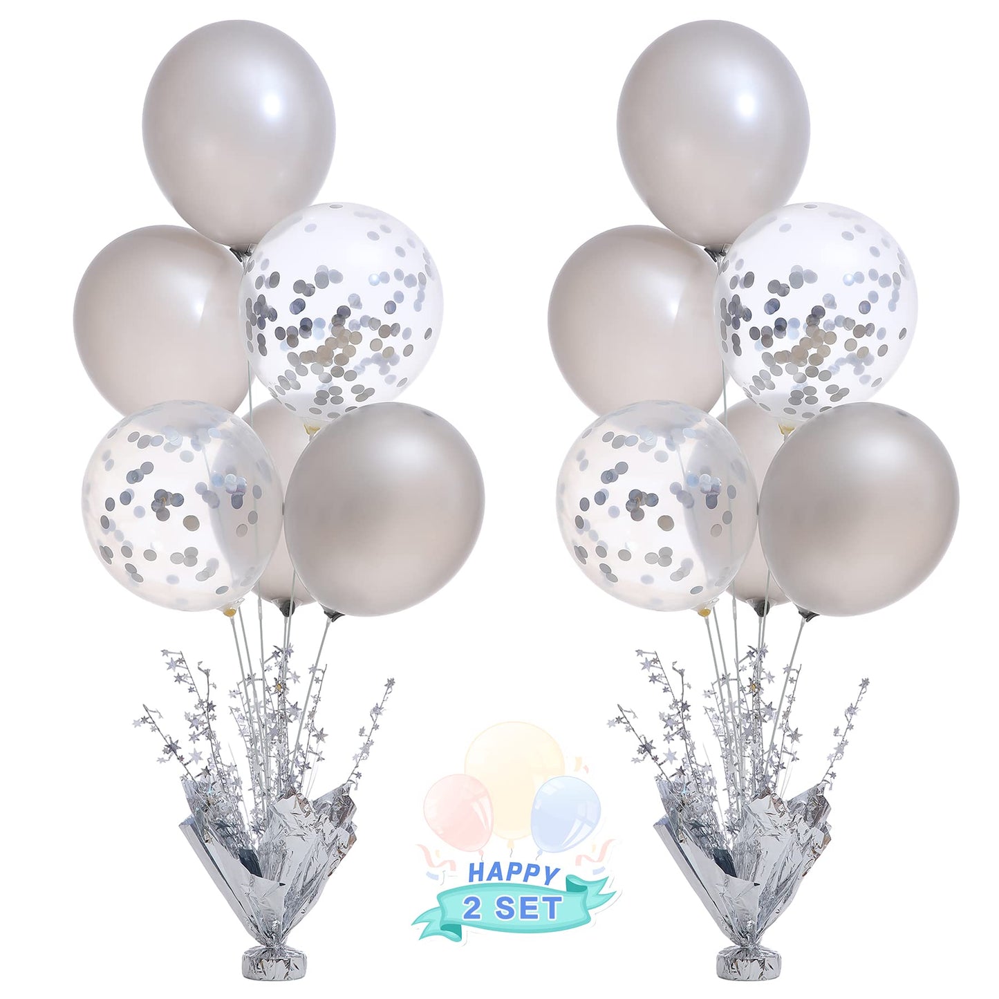 Suppromo 2 Set Silver Balloon Centerpieces – Table Balloon Stand Kit for Parties & Weddings