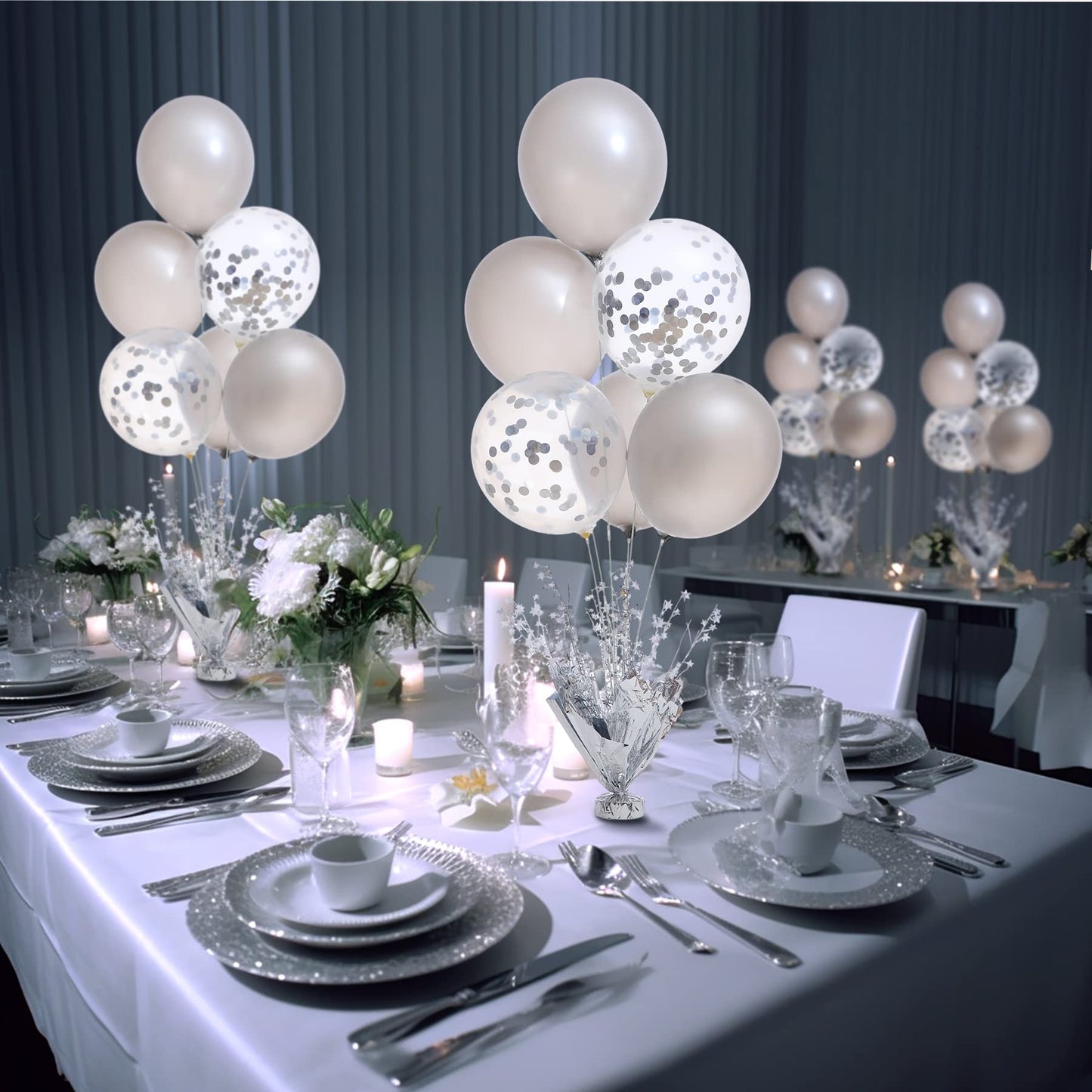 Suppromo 2 Set Silver Balloon Centerpieces – Table Balloon Stand Kit for Parties & Weddings