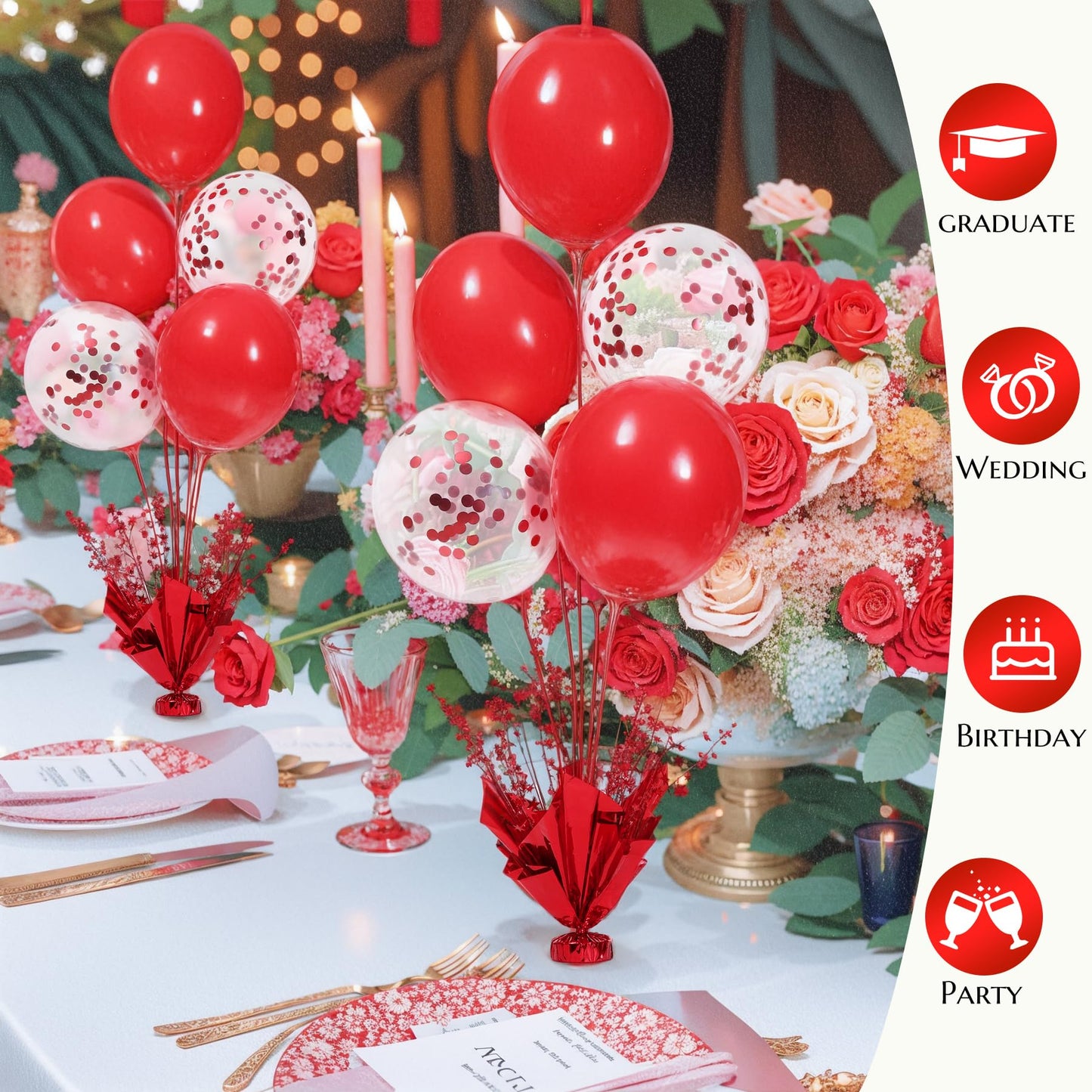 Suppromo 2-Set Red Balloon Centerpieces — Tabletop Balloon Stand Kit for Parties