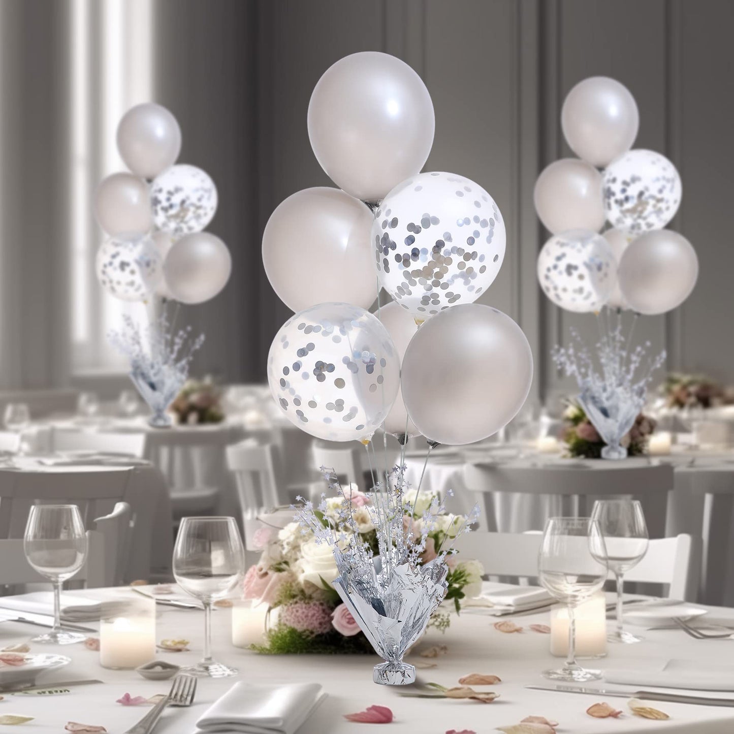 Suppromo 2 Set Silver Balloon Centerpieces – Table Balloon Stand Kit for Parties & Weddings
