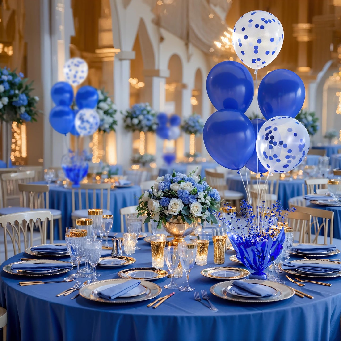 Suppromo 6-Set Royal Blue Table Balloon Stand Kit | Foil Star Spray Centerpiece