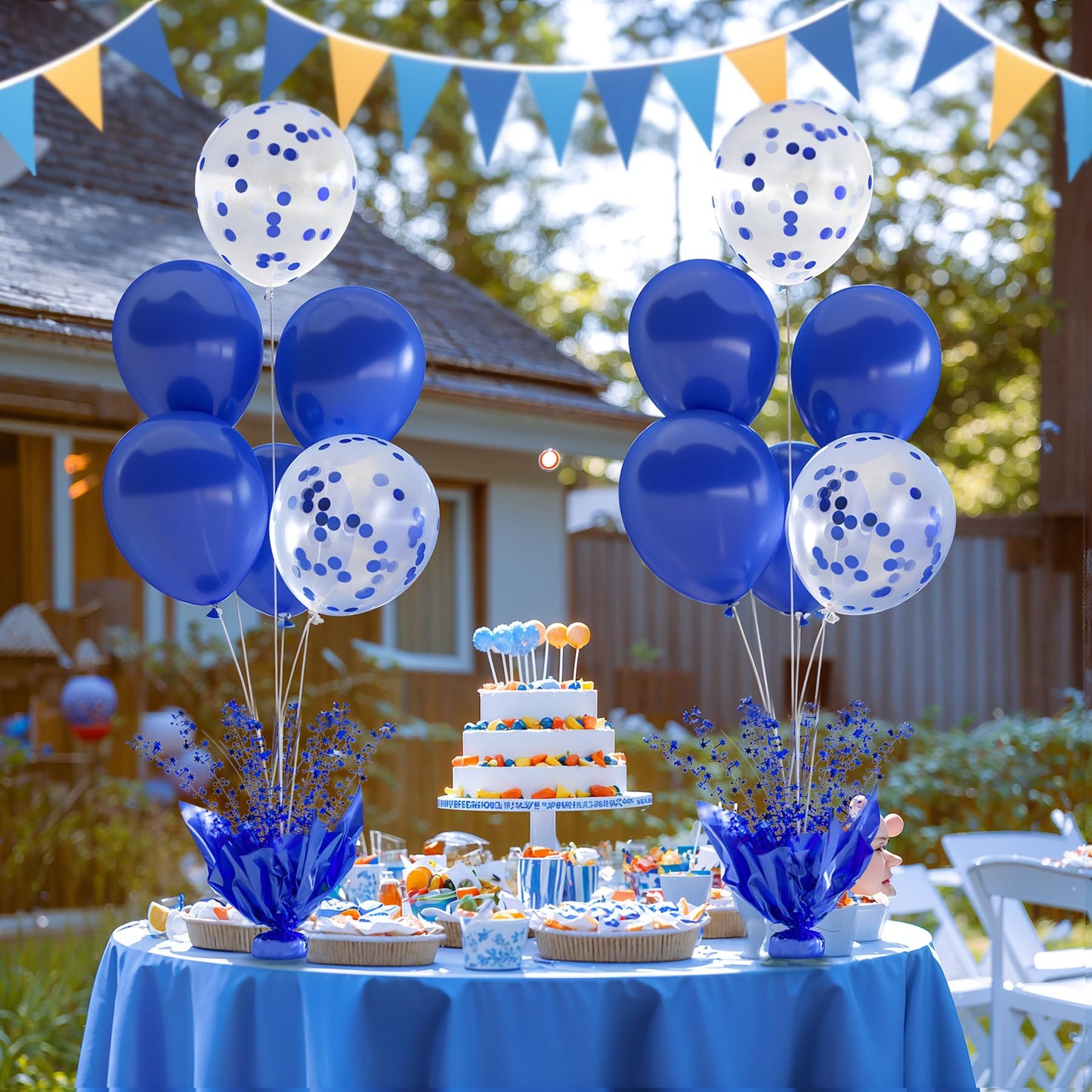 Suppromo 6-Set Royal Blue Table Balloon Stand Kit | Foil Star Spray Centerpiece
