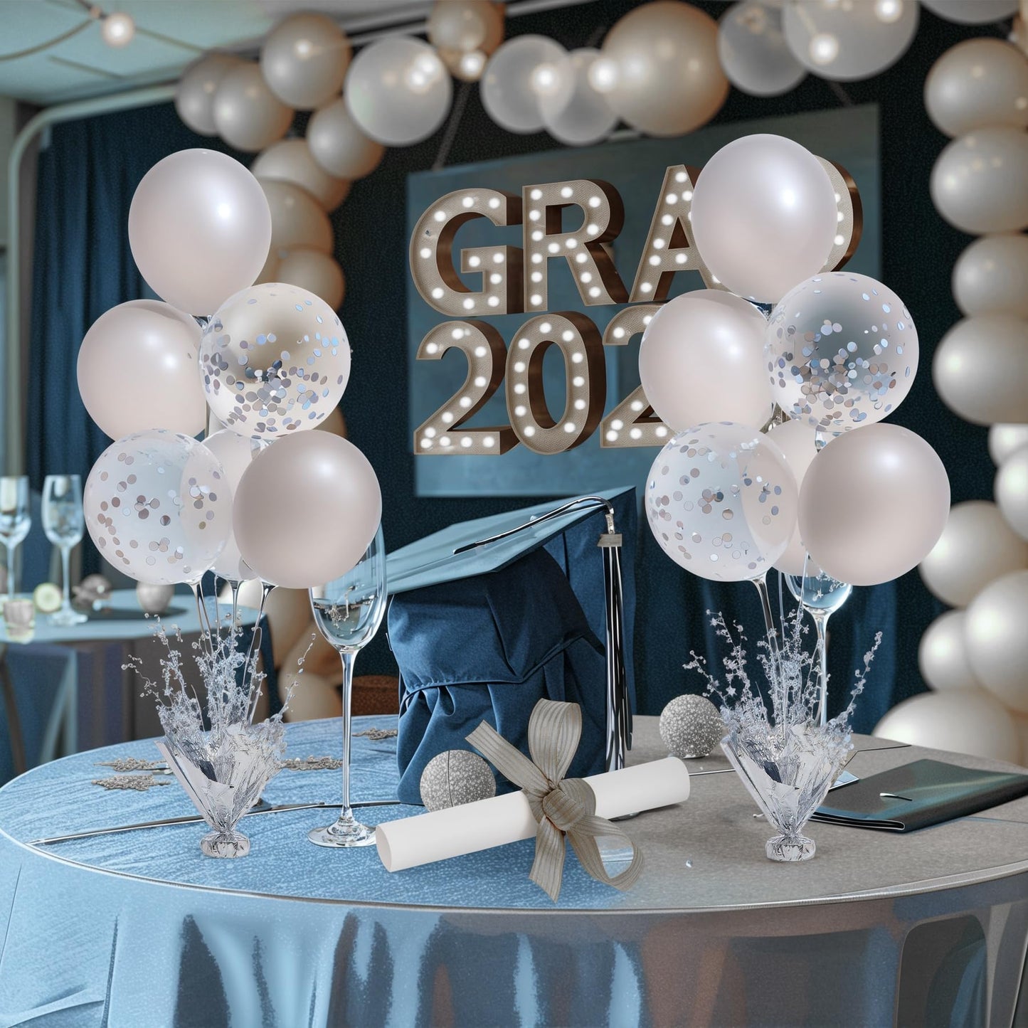 Suppromo 2 Set Silver Balloon Centerpieces – Table Balloon Stand Kit for Parties & Weddings