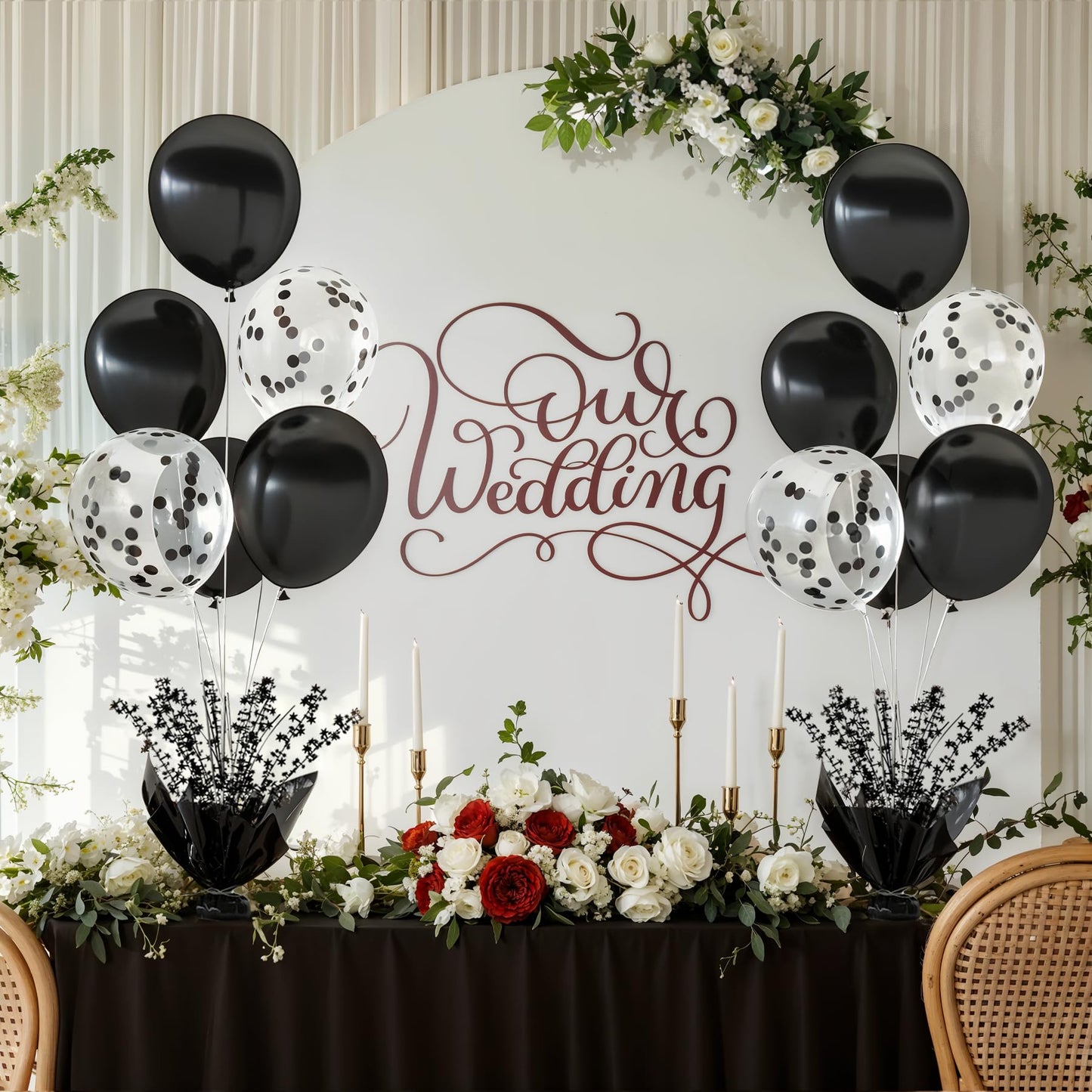 Suppromo 2-Set Black Table Balloon Stand Kit – Confetti Balloons for Party Centerpieces
