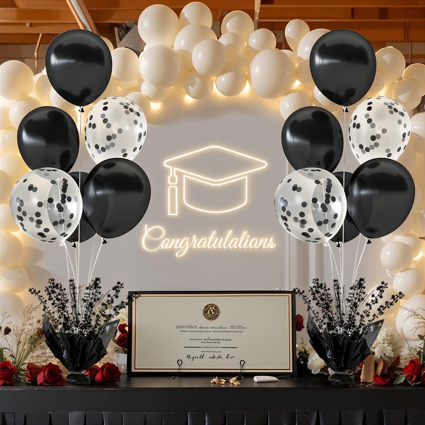 Suppromo 2-Set Black Table Balloon Stand Kit – Confetti Balloons for Party Centerpieces