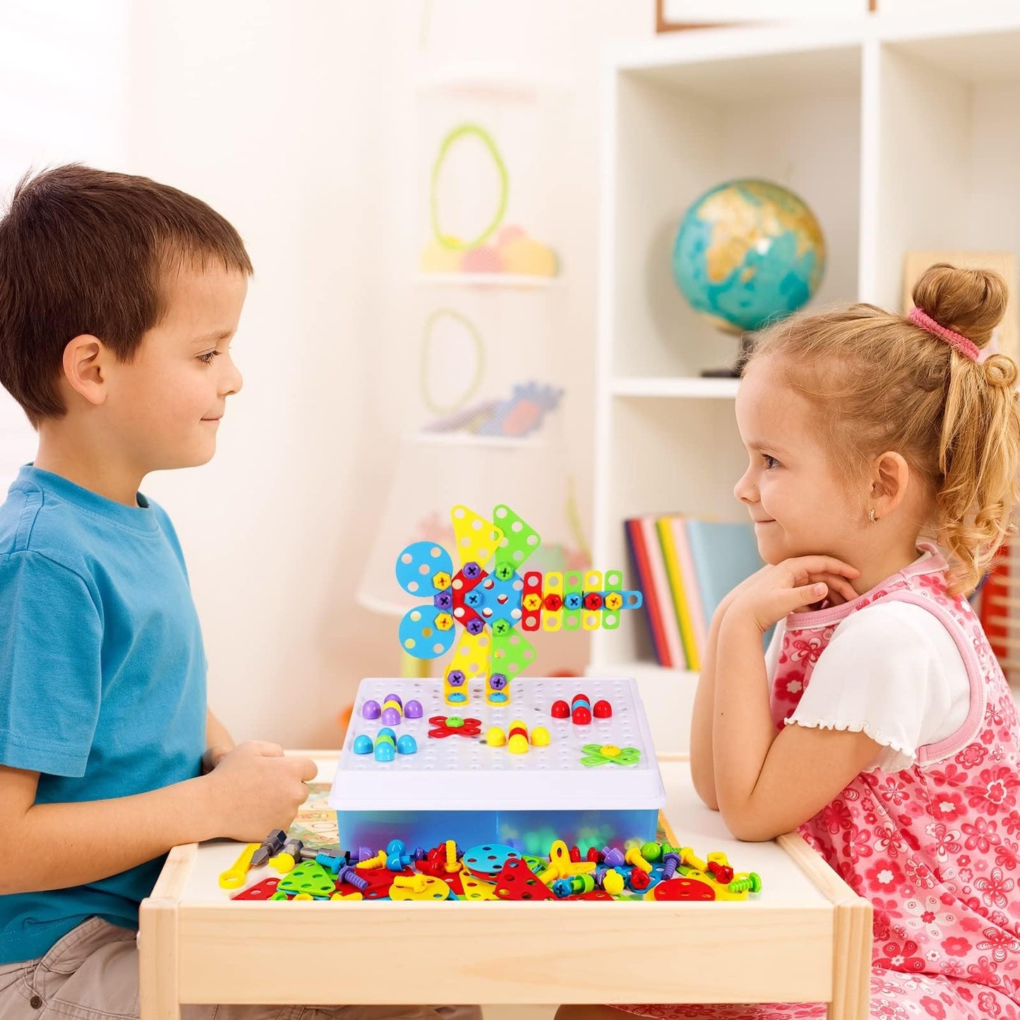 SUPSTEM STEM Drill & Build Kit for Kids 3-8 — 193+ Pieces, Rainbow Fasteners