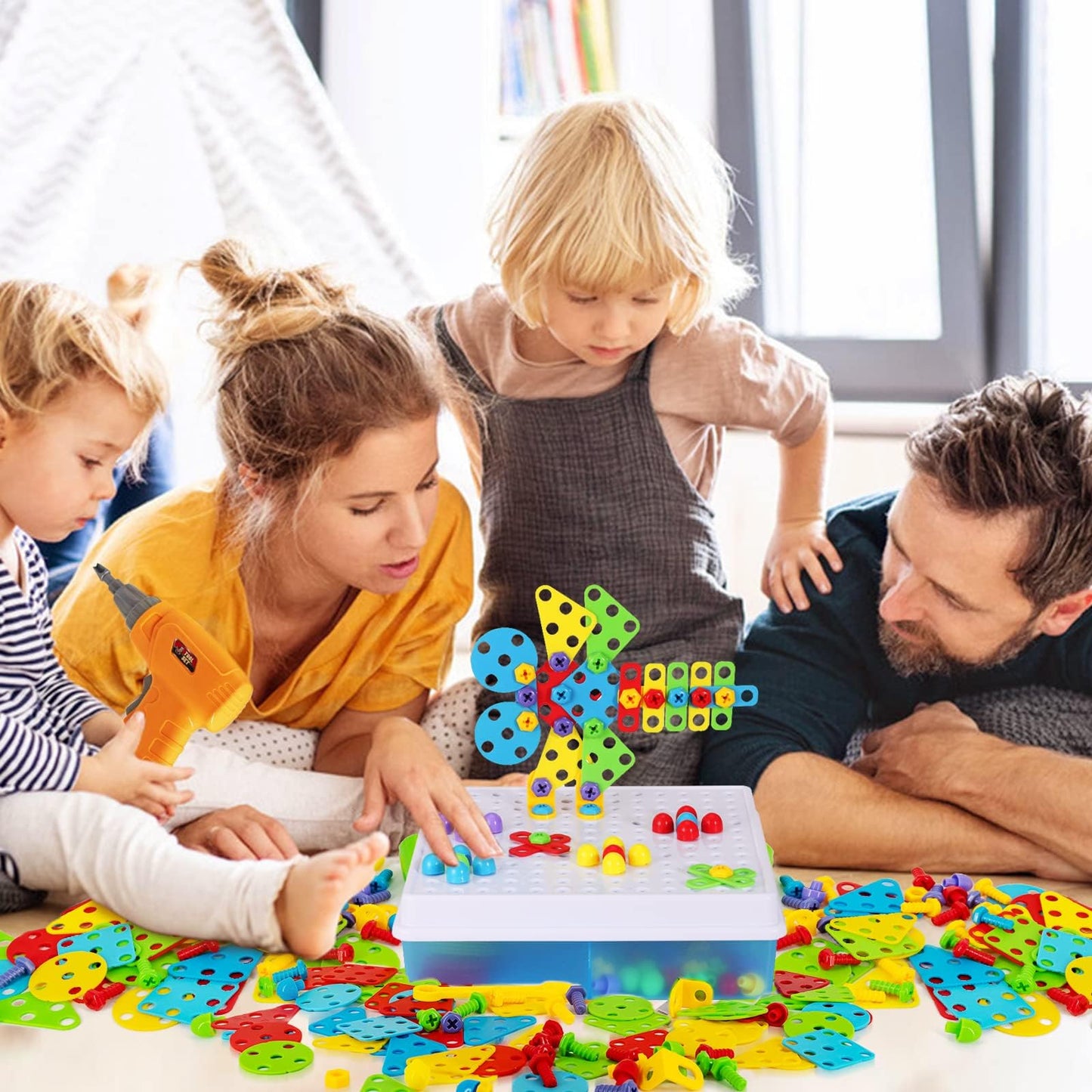 SUPSTEM STEM Drill & Build Kit for Kids 3-8 — 193+ Pieces, Rainbow Fasteners