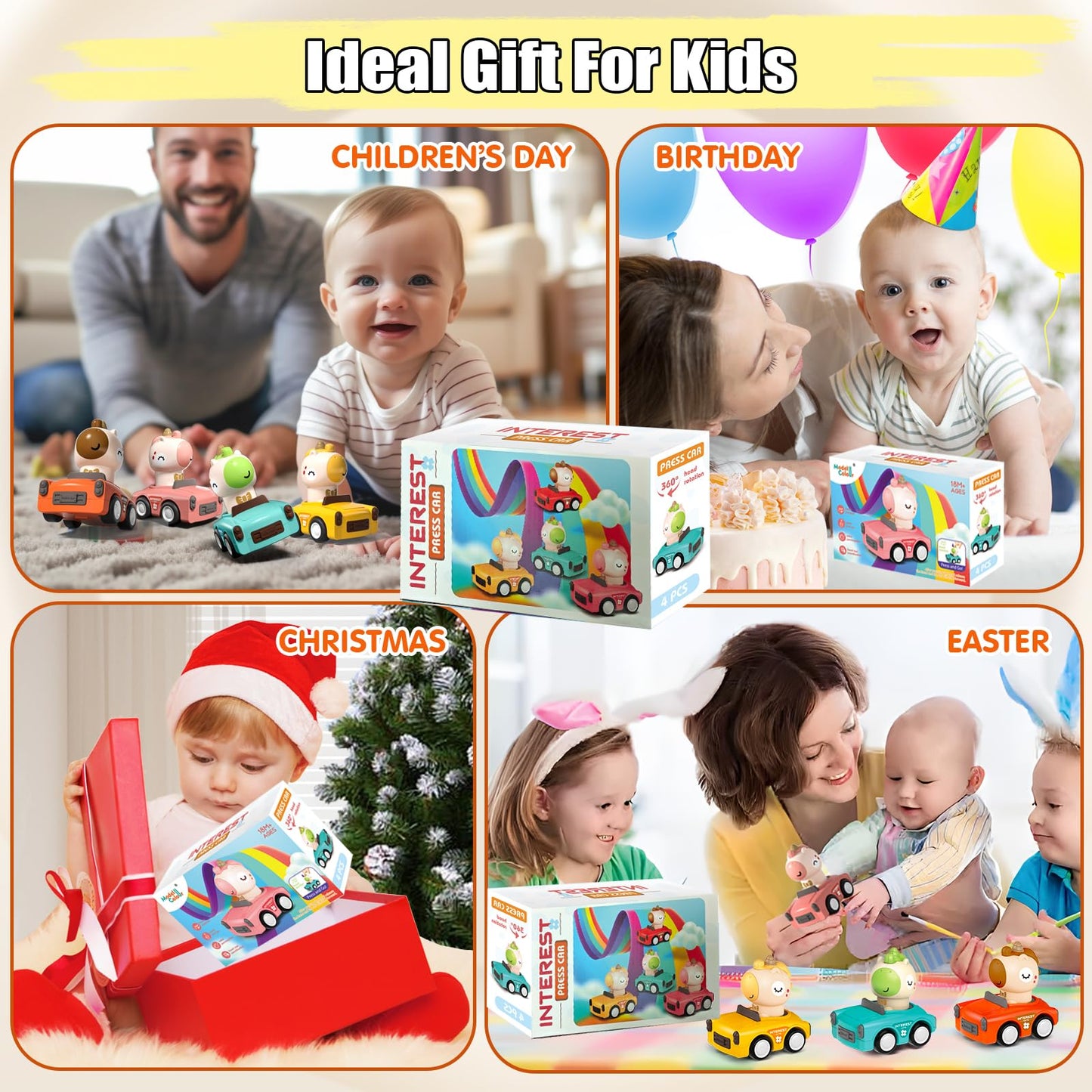 SUPVIB Press to Go Friction Inertia Car – Animal Toddler Toys 1–3 yrs | 6–18 Months Gift