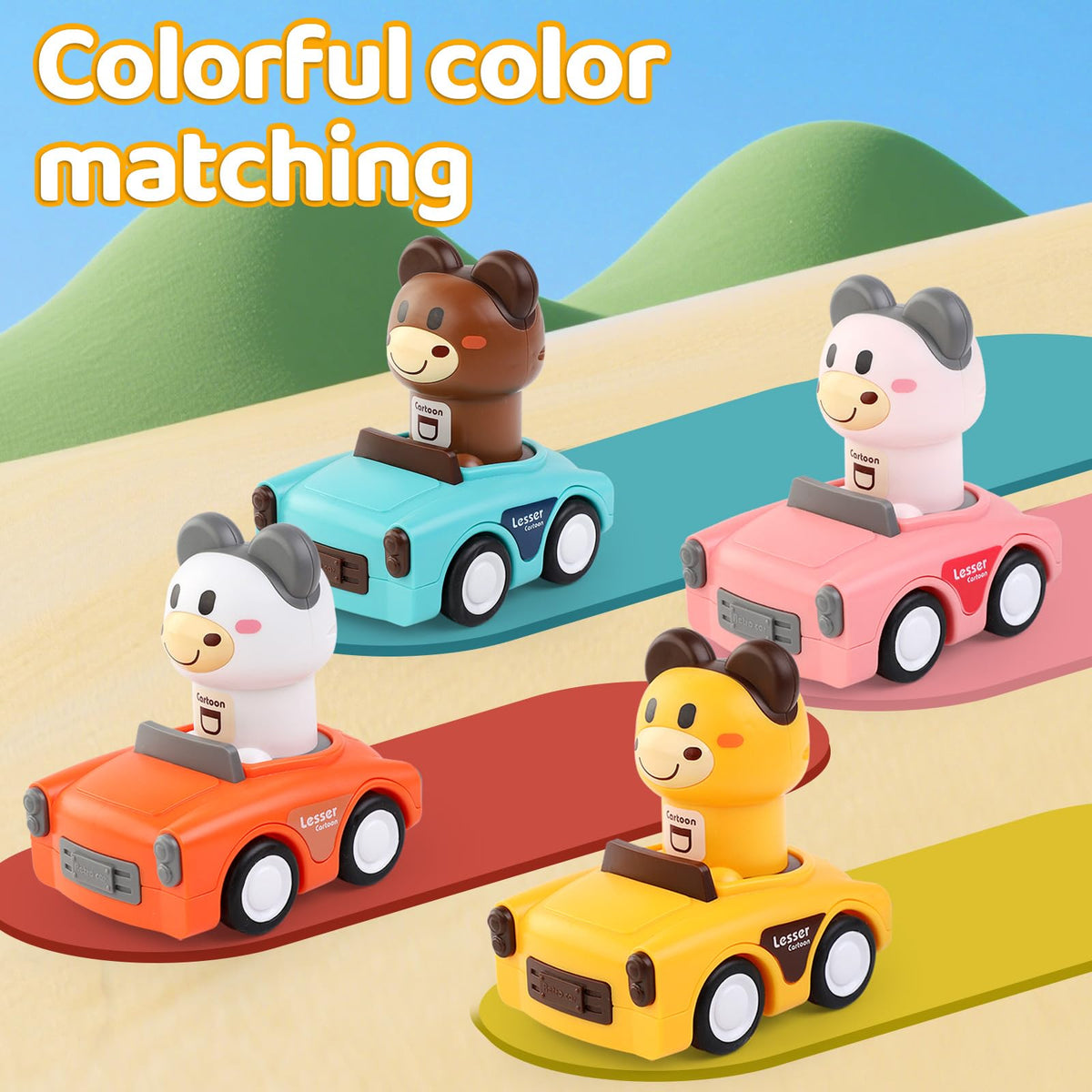 SUPVIB Press-to-Go Car Toys for Toddlers 1-3 | Animal Push-Forward Vehicles