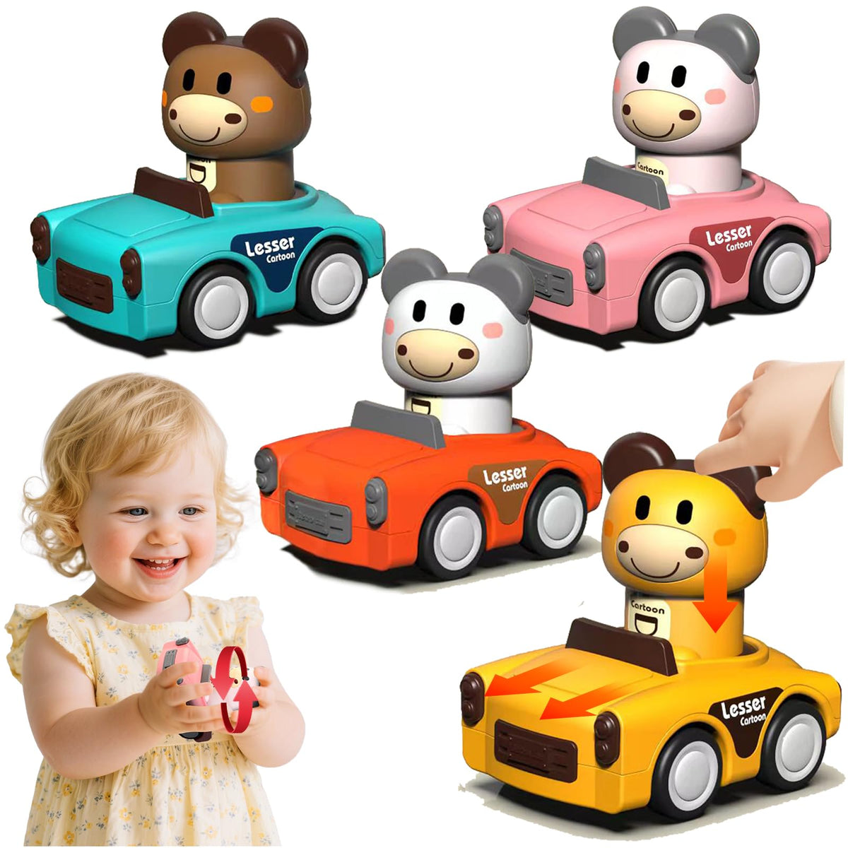 SUPVIB Press-to-Go Car Toys for Toddlers 1-3 | Animal Push-Forward Vehicles