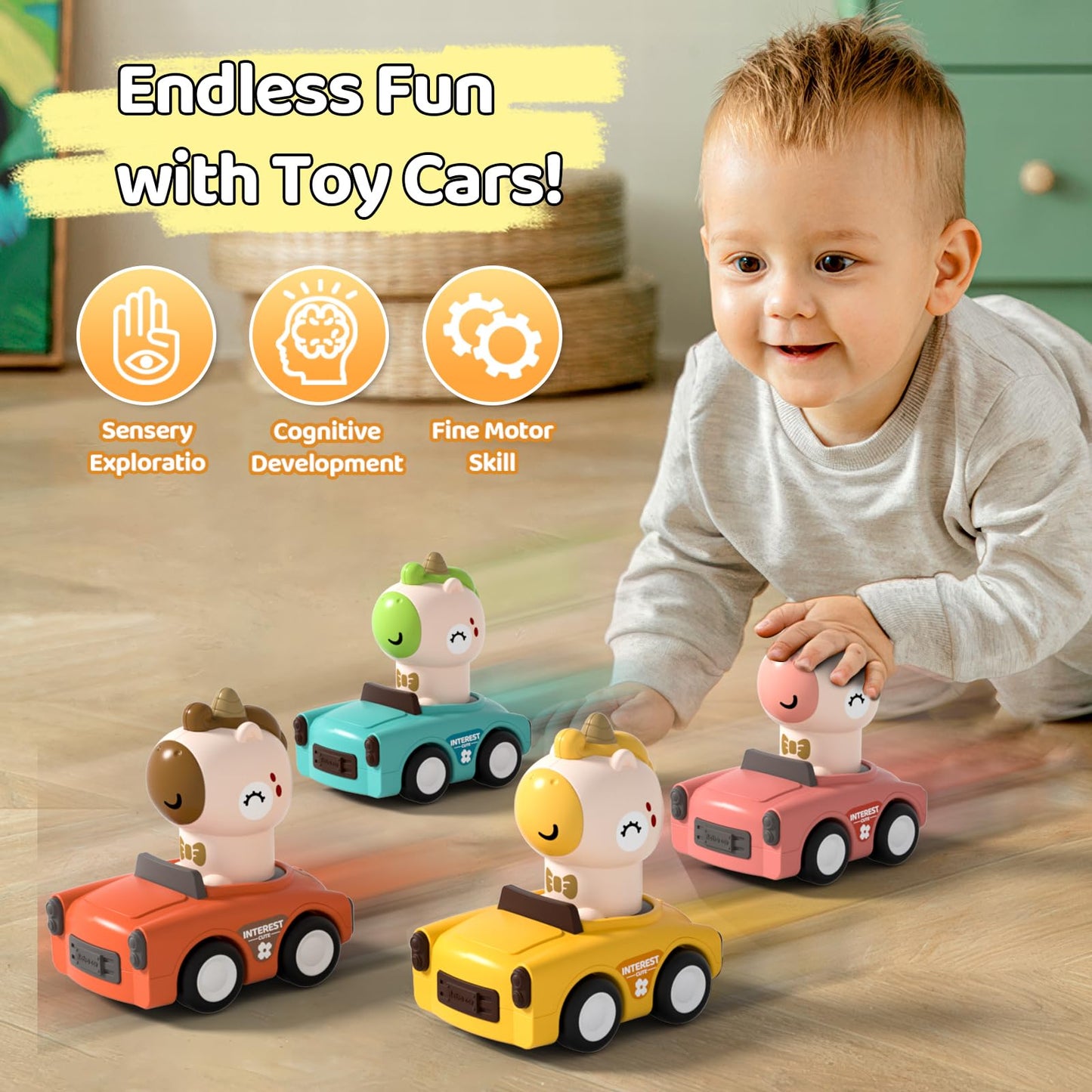SUPVIB Press to Go Friction Inertia Car – Animal Toddler Toys 1–3 yrs | 6–18 Months Gift