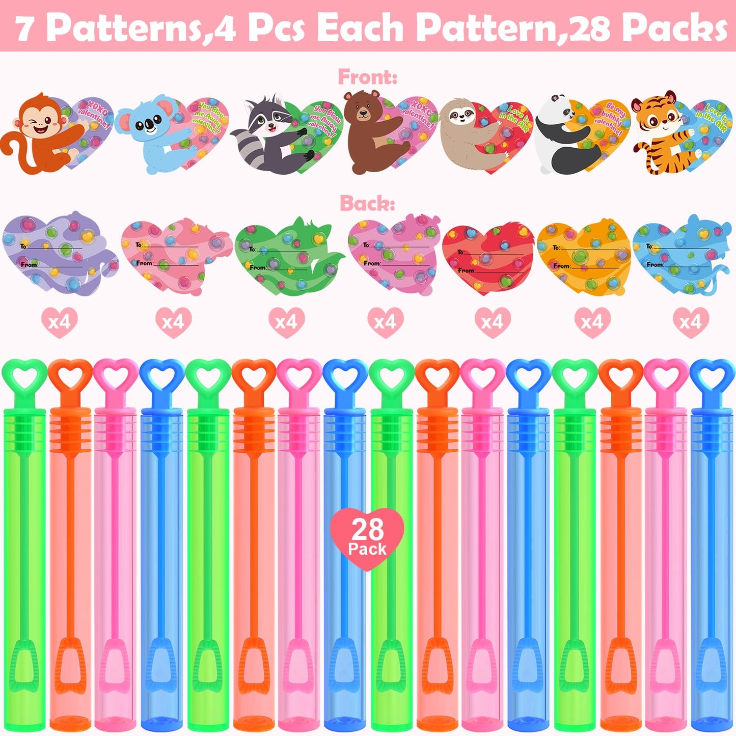 SURCVIO Valentines Day Gifts for Kids – 32 Pack Mini Bubble Wands with Animal Cards