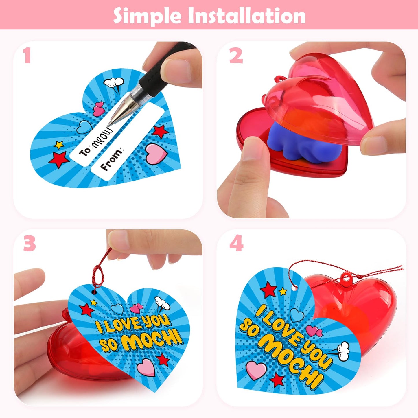 SURCVIO 28-Pack Valentine Mochi Squishies – Heart Cases, Cards & Kawaii Stress Relief Toys for Kids
