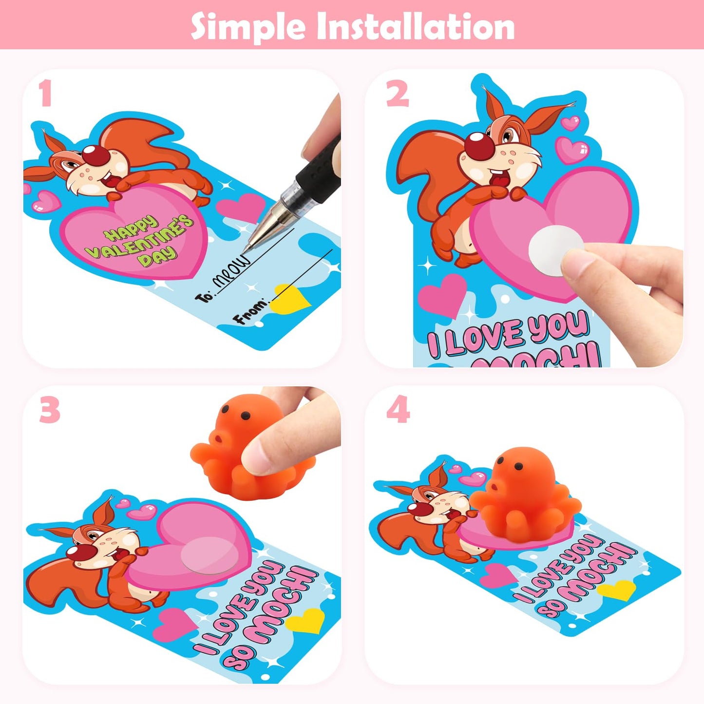 SURCVIO 28-Pack Valentines Day Gifts for Kids — Mochi Squishies & Cards