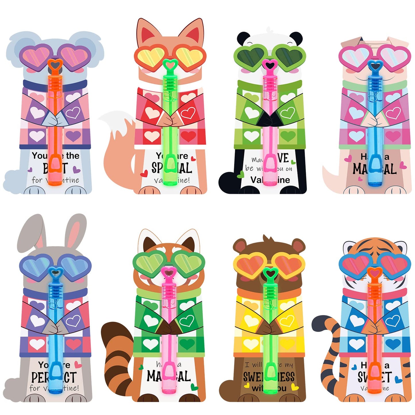 SURCVIO Valentines Day Gifts for Kids — 32-Pack Mini Bubble Wands with Animal Cards