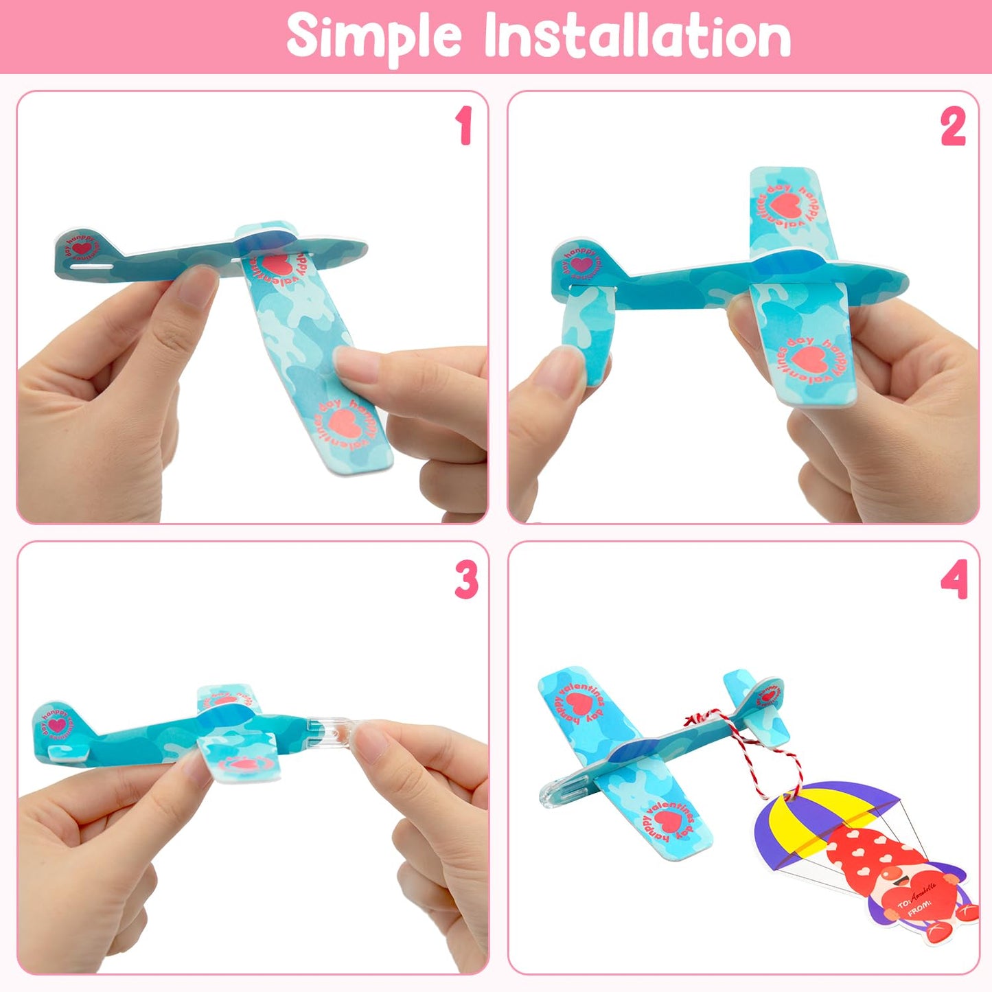 SURCVIO 28-Pack Valentines Gifts for Kids: Foam Airplanes & Greeting Cards