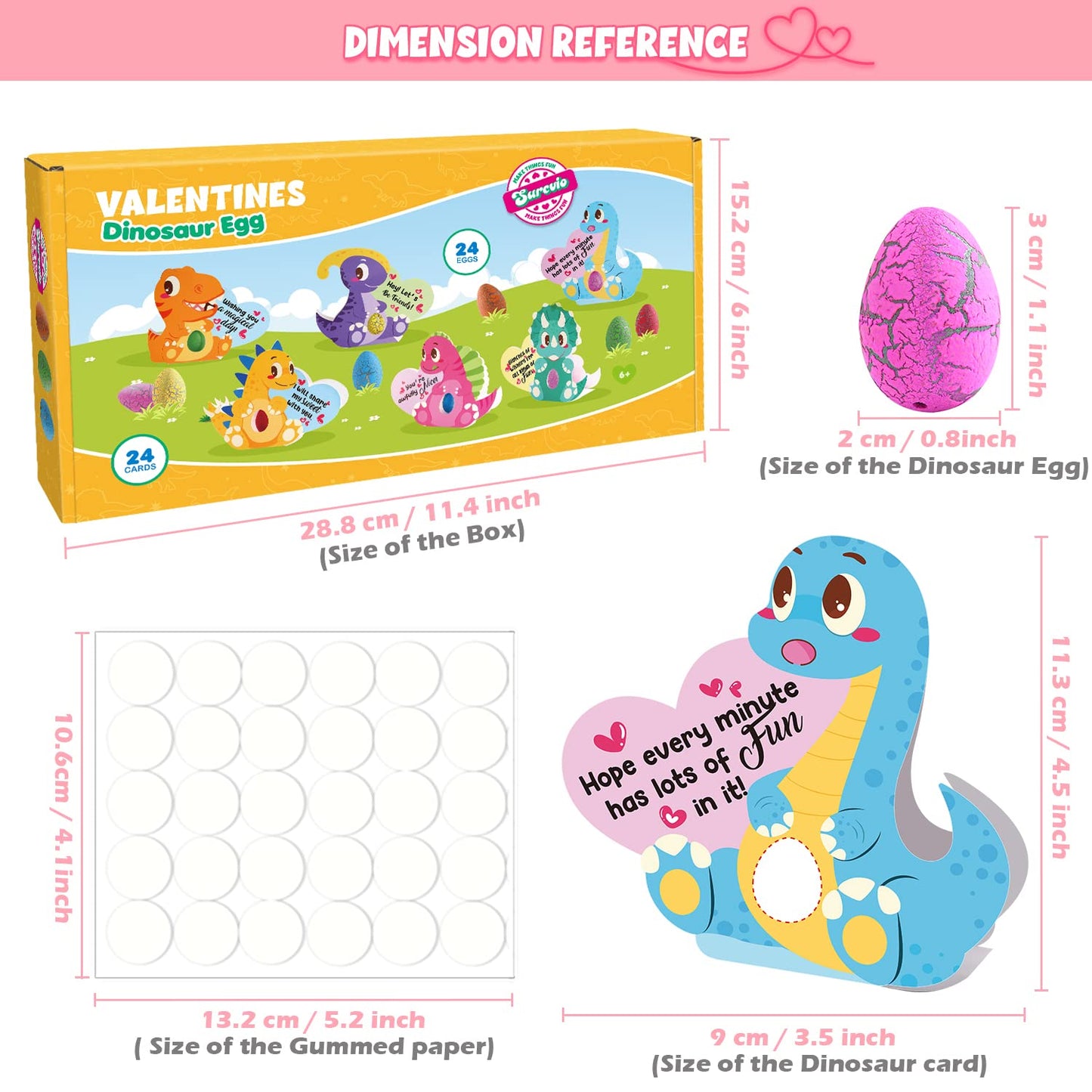 SURCVIO 24-Pack Dinosaur Egg Valentines & 3D Greeting Cards for Kids
