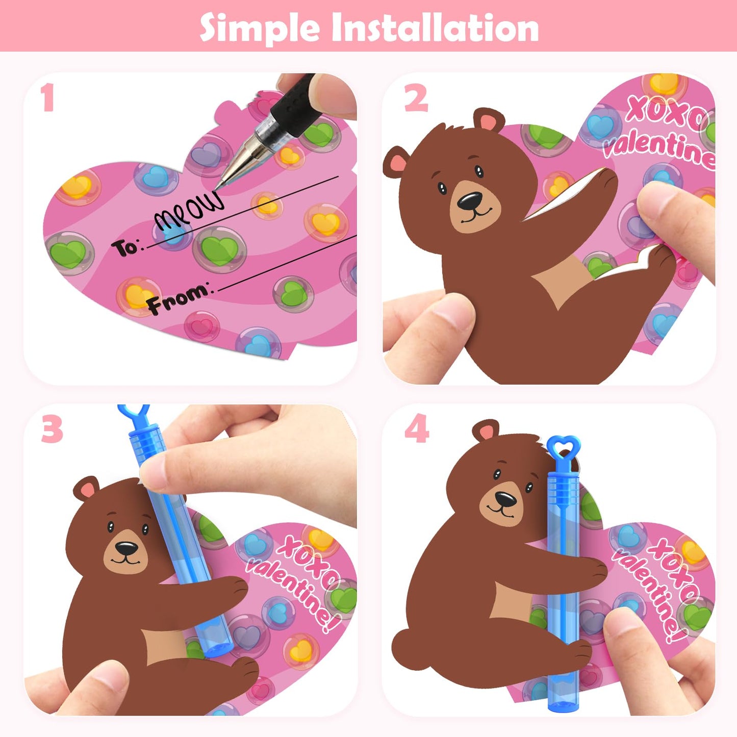 SURCVIO Valentines Day Gifts for Kids – 32 Pack Mini Bubble Wands with Animal Cards