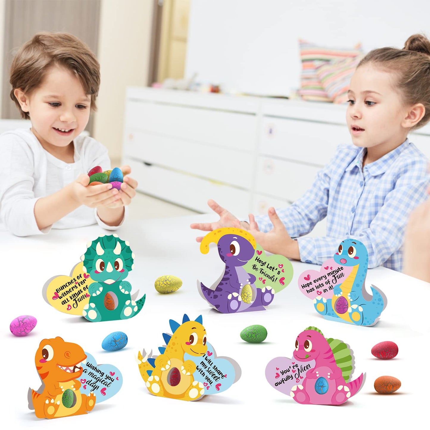 SURCVIO 24-Pack Dinosaur Egg Valentines & 3D Greeting Cards for Kids
