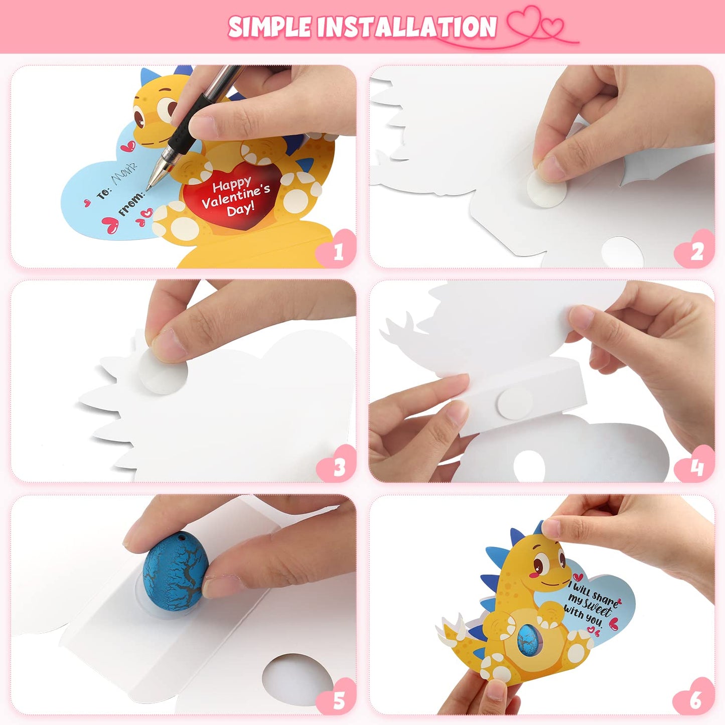 SURCVIO 24-Pack Dinosaur Egg Valentines & 3D Greeting Cards for Kids