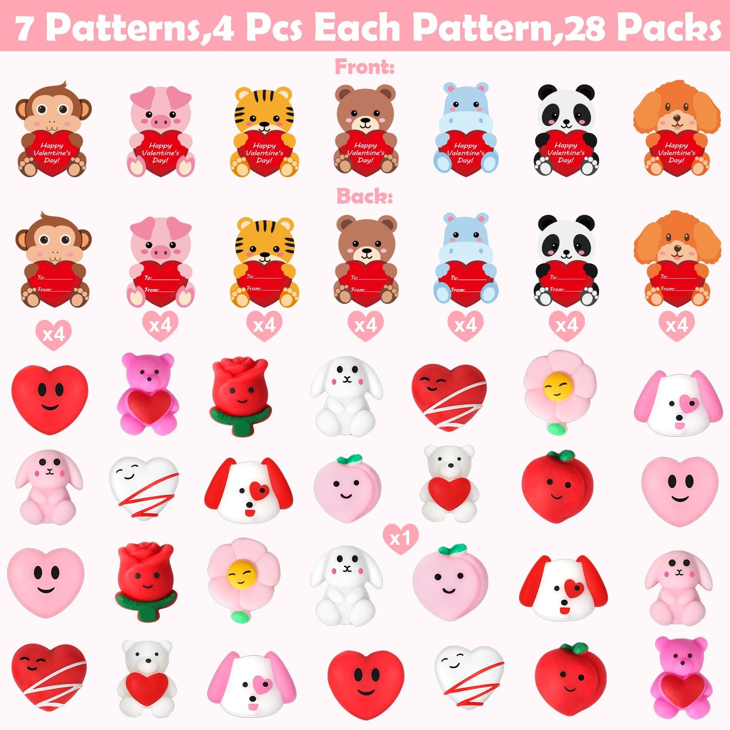 SURCVIO 28-Pack Valentine Mochi Squishies with Heart Cases & Cards | Classroom Gifts