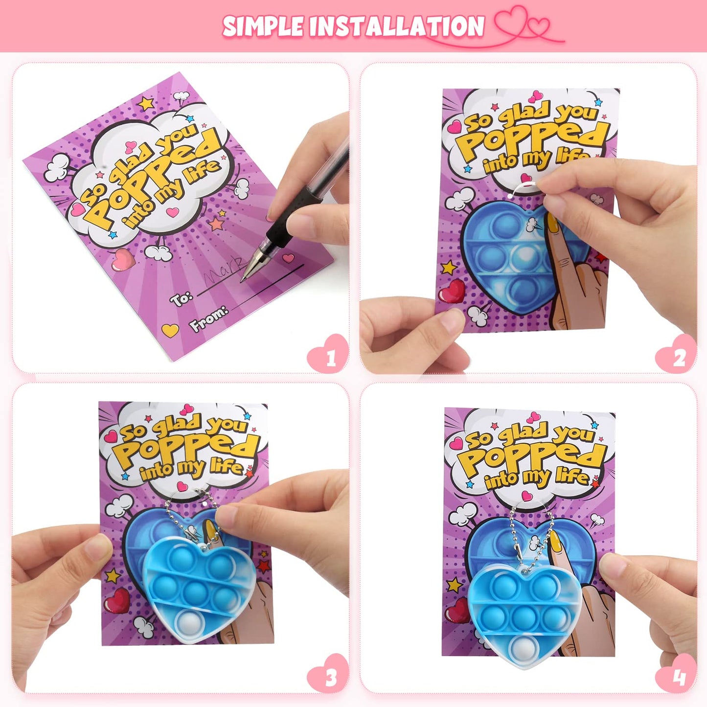 SURCVIO 24-Pack Valentine Pop It Fidget Heart Keychains for Kids