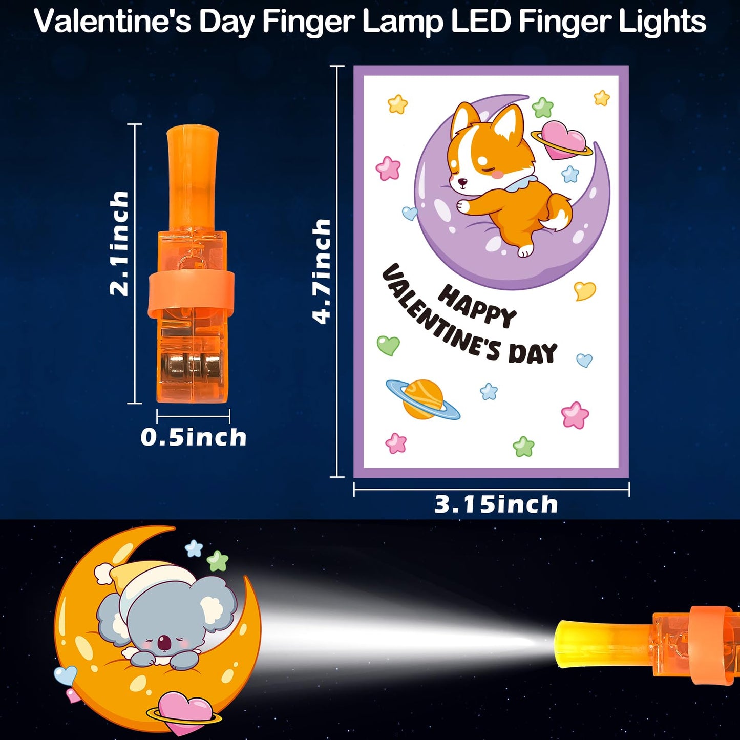 SURCVIO Valentines Day Finger Lights – 28-Pack with Cards for Classroom Parties