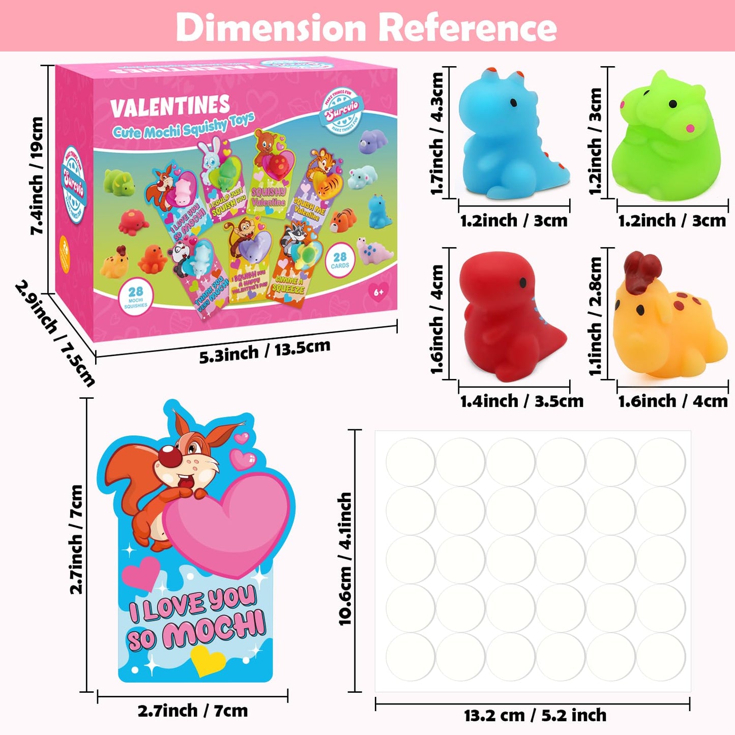 SURCVIO 28-Pack Valentines Day Gifts for Kids — Mochi Squishies & Cards
