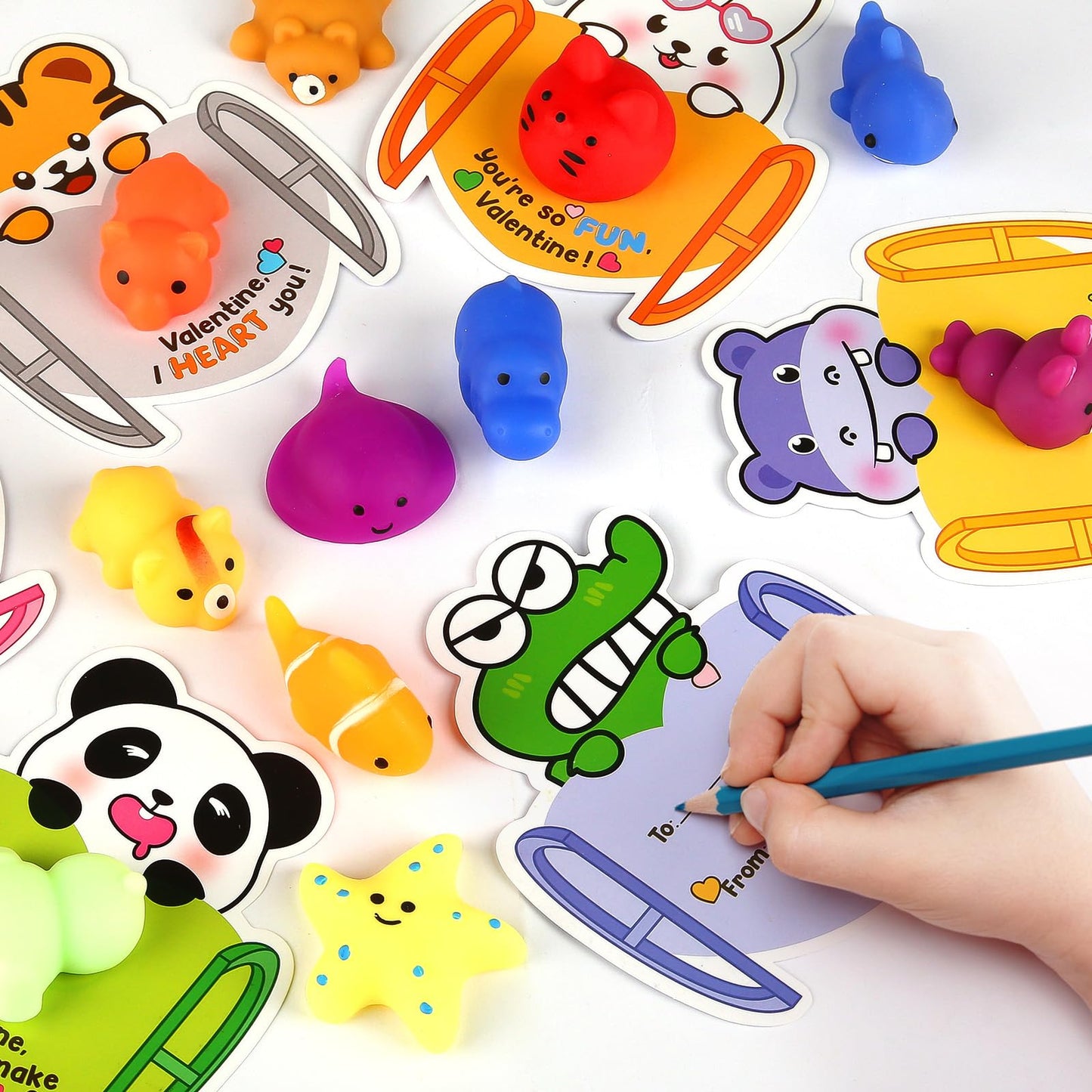 SURCVIO 28-Pack Valentines Day Gifts for Kids — Mochi Squishies & Cards