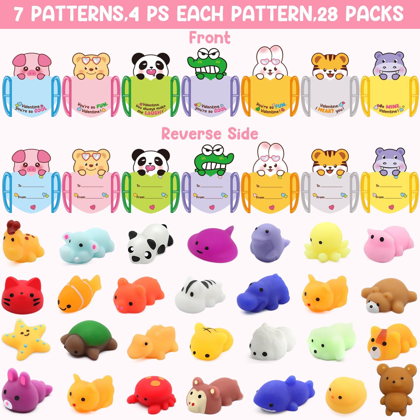 SURCVIO 28-Pack Valentines Day Gifts for Kids — Mochi Squishies & Cards
